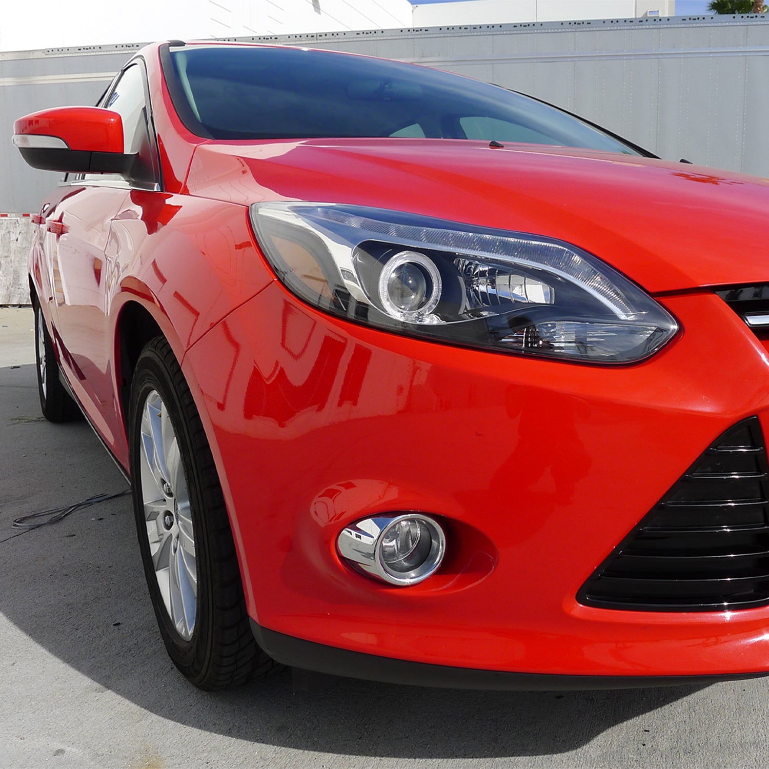 2012-2014 Ford Focus Halo Projector Headlights LED Light Strip Matt Black