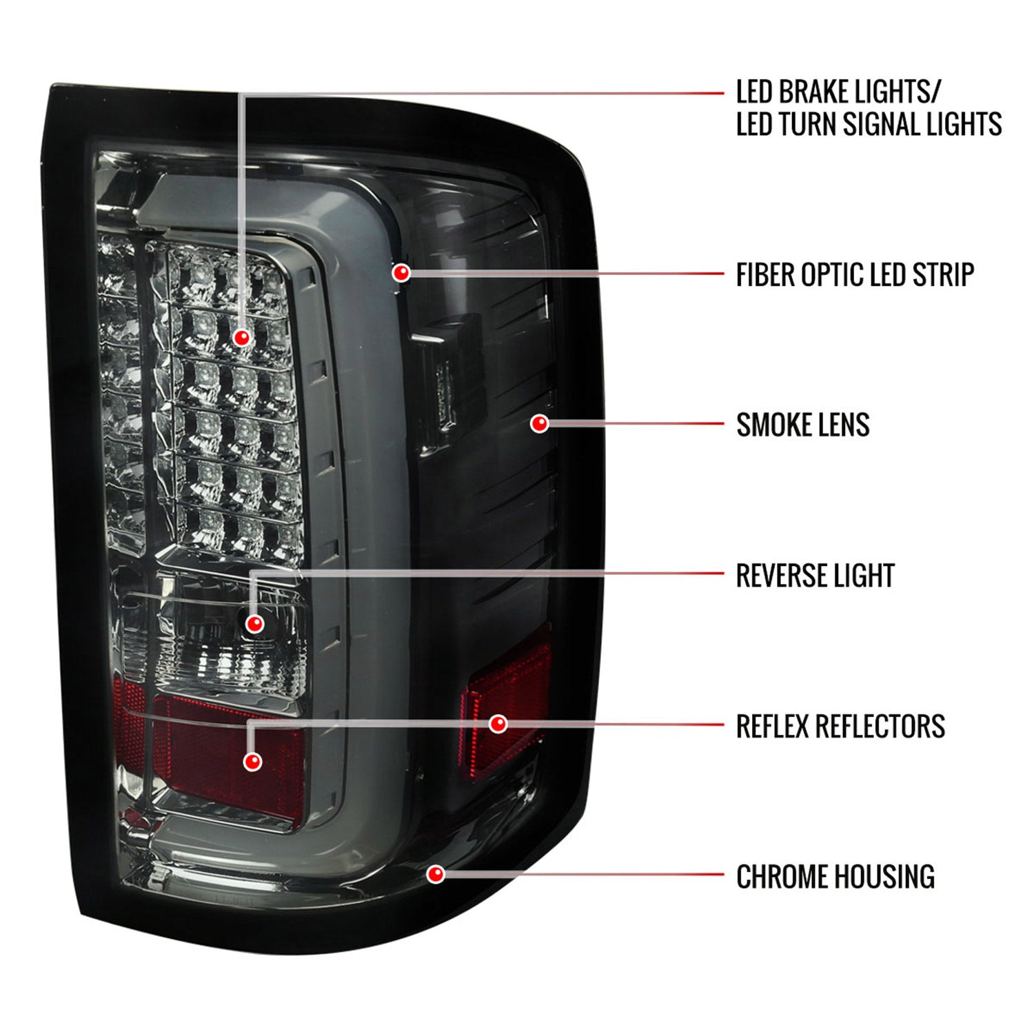 2014-2018 GMC Sierra 1500/2500HD/3500HD LED Tail Lights Chrome/Smoke Lens