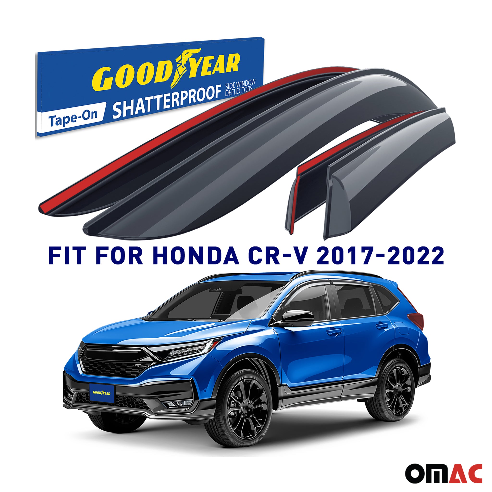 Goodyear Wind Deflectors for Honda CR-V (CRV) 2017-2022 Tape-On Premium Smoke 4x