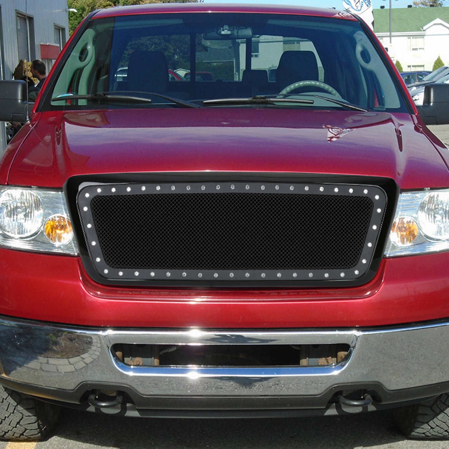 2004-2008 Ford F-150/Lincoln Mark LT Black ABS Rivet Style Grille w/Steel Mesh