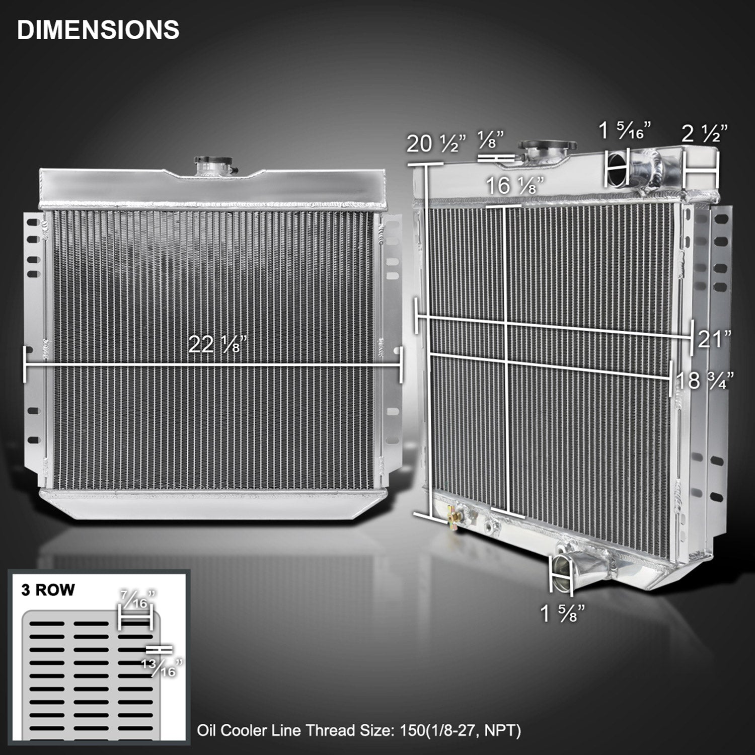 1963-1970 Ford Mustang Fairlane Mercury Cougar V8 3Row Performance Radiator