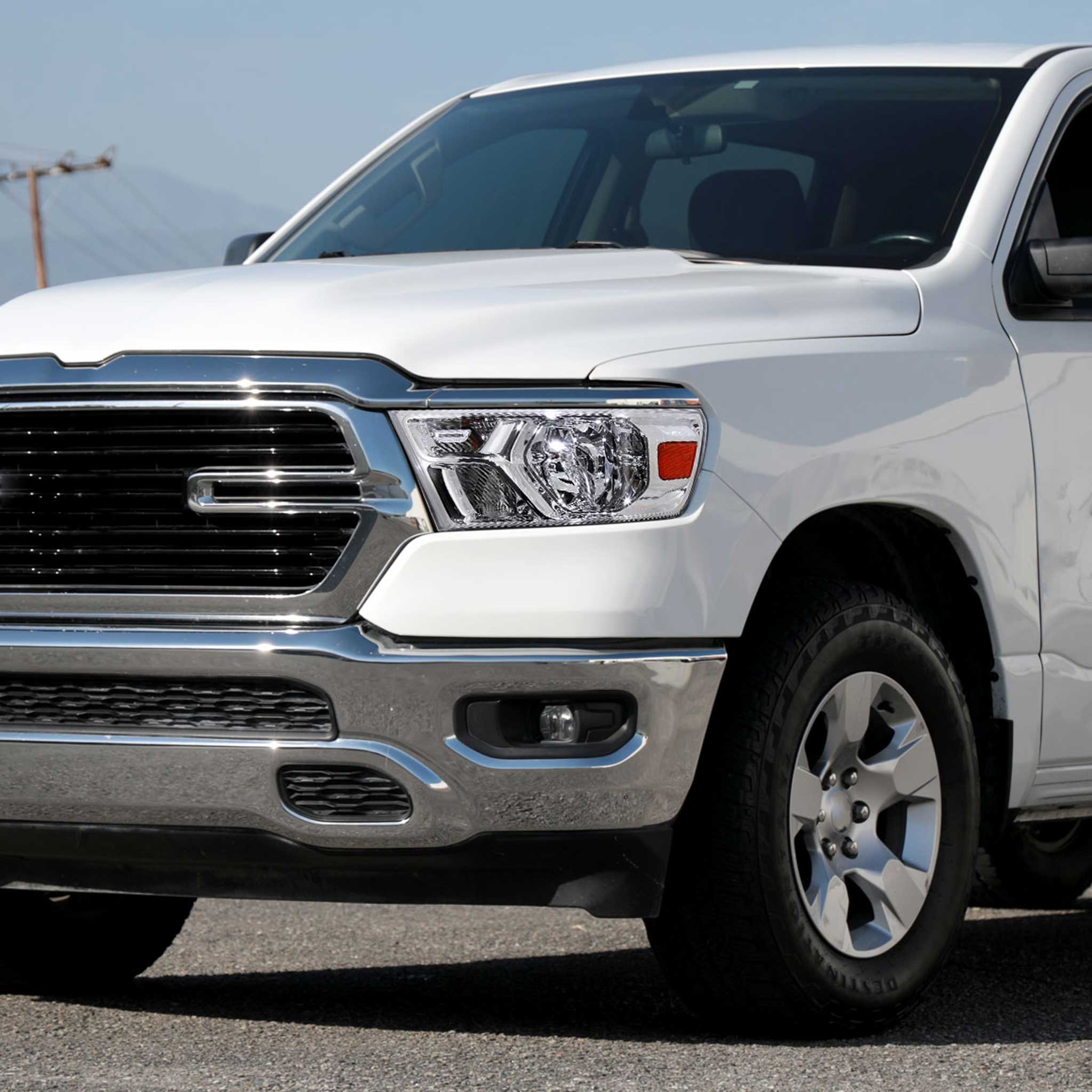 For Dodge RAM 1500 2019-2024 Factory Style Crystal Headlight  Driver Side Only Chrome Housing Clear Lens