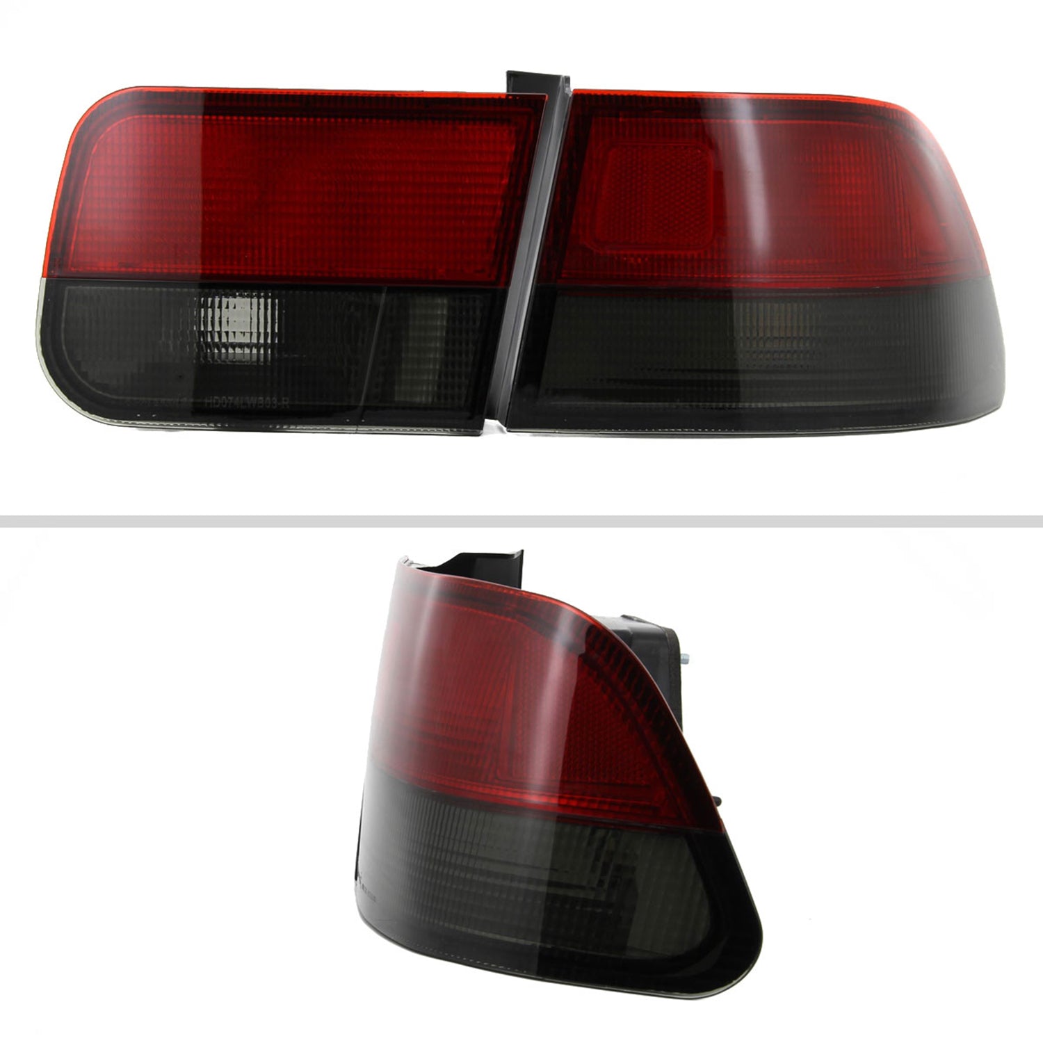 1996-2000 Honda Civic Coupe Tail Lights Chrome Housing/Red Smoke Lens
