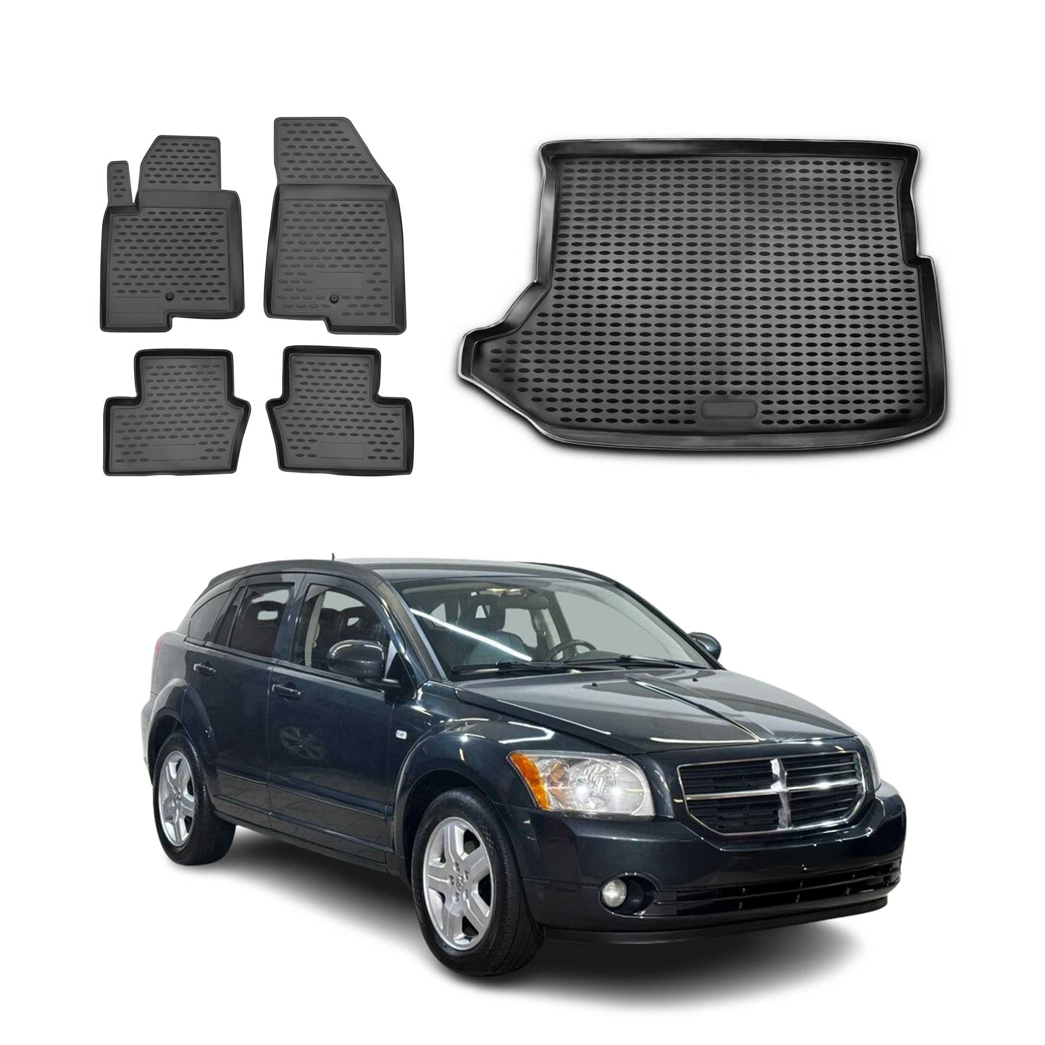 2007-2012 Dodge Caliber Floor Mats & Cargo Liner Full Set All Weather Black