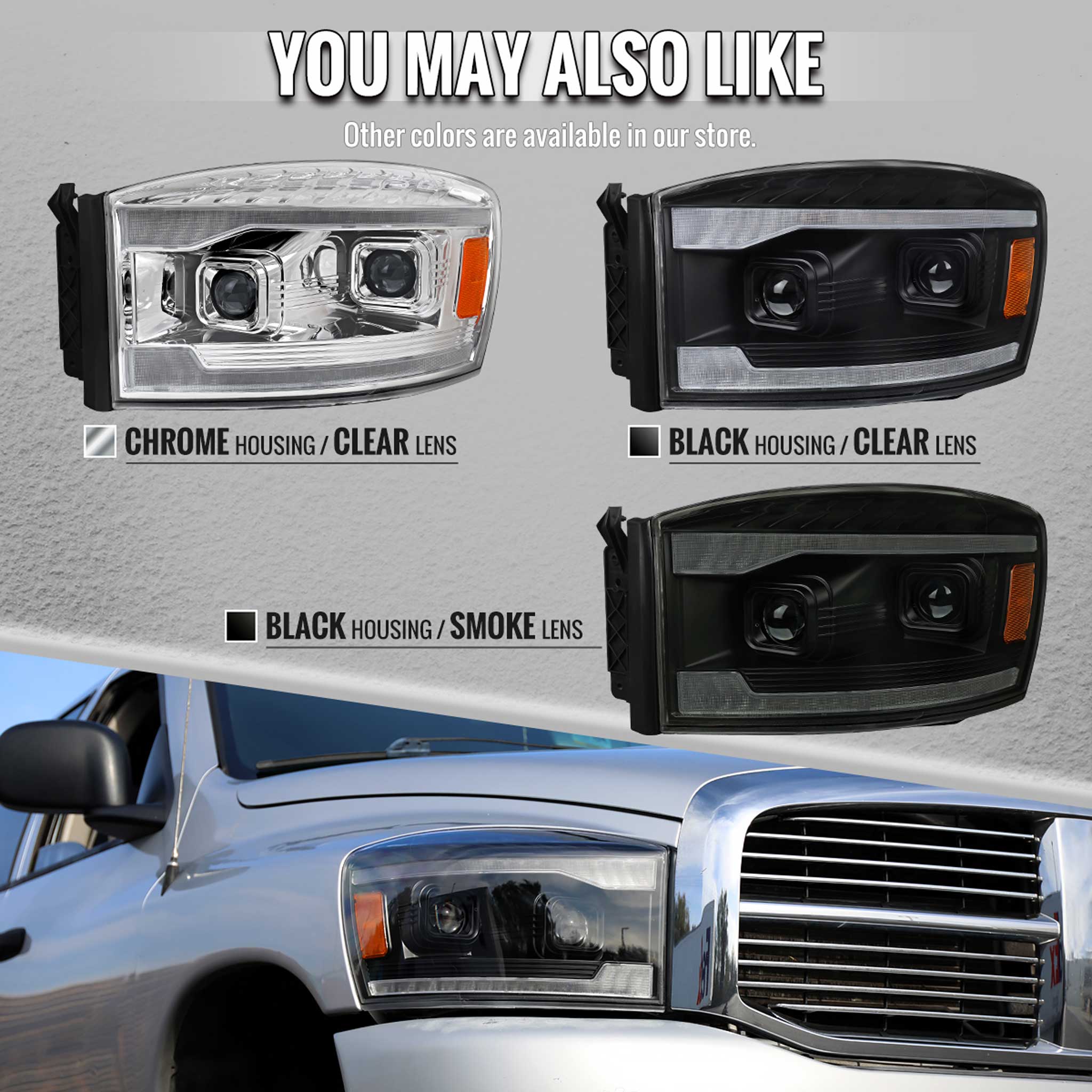 For Dodge RAM 1500 2006-08 / RAM 2500 3500 2006-09 Headlights LED Strip Turn Signal DRL Startup Animation Black Housing Smoked Lens