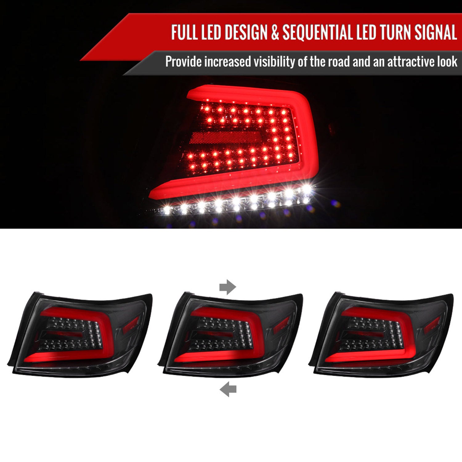 2008-2014 Subaru Impreza WRX/STI LED Turn Signal Tail lights Jet Black/Clear