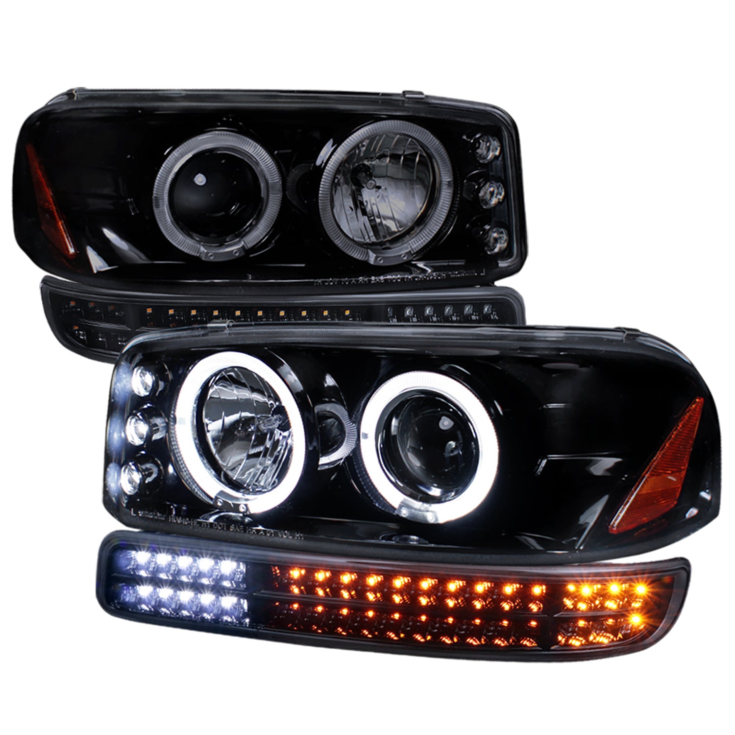 1999-2006 GMC Sierra/ Yukon/Yukon XL Dual Halo Headlights Signal Lights Black