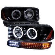 1999-2006 GMC Sierra/ Yukon/Yukon XL Dual Halo Headlights Signal Lights Black
