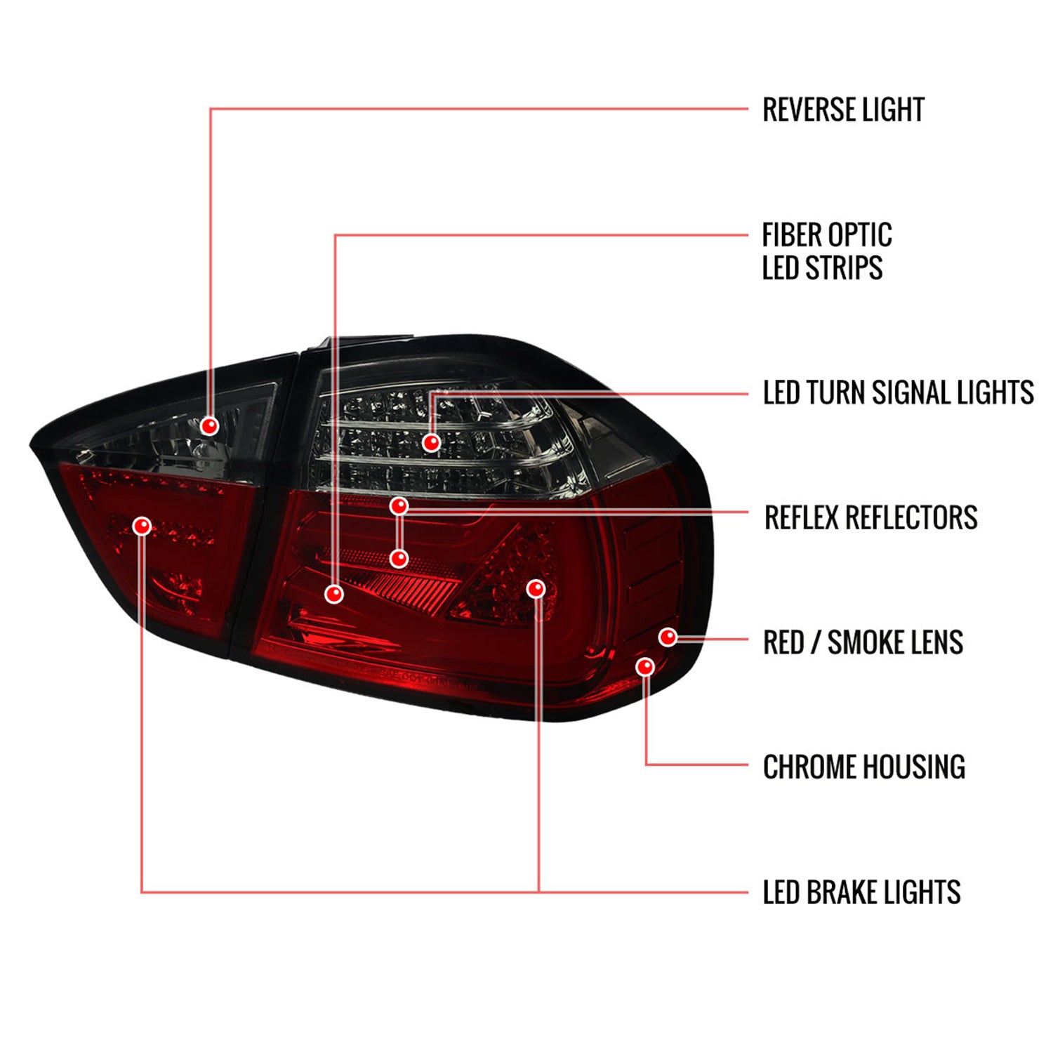 2006-2008 BMW E90 3 Series Sedan LED Tail Lights Chrome/Red Smoke Lens