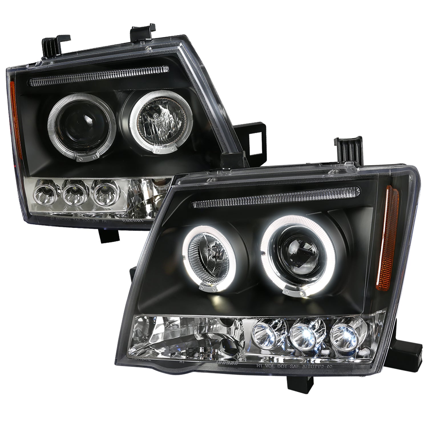 2005-2015 Nissan Xterra Dual Halo Projector Headlights Matte Black/Clear Lens