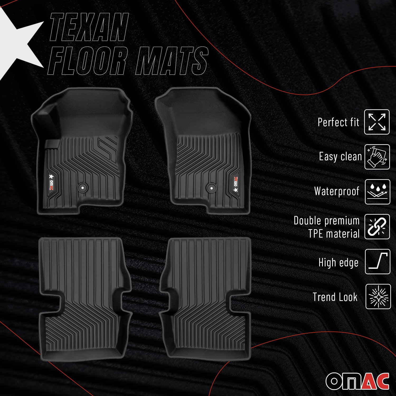 2007-2017 Jeep Compass Premium Floor Mats Liners First and Second Row Set Black