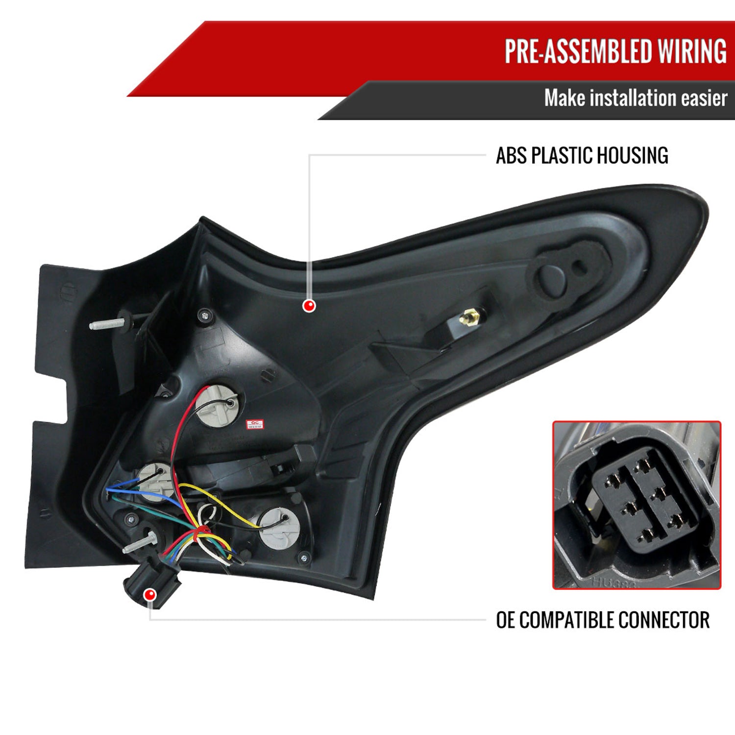 2012-2014 Ford Focus Hatchback LED Tail Lights Chrome Housing/Smoke Lens