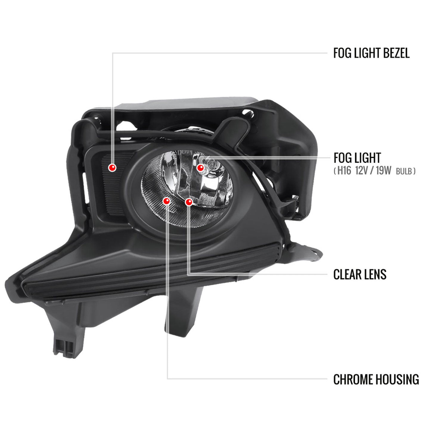 2014-2016 Toyota Highlander H16 Fog Lights Kit Chrome Housing/Clear Lens