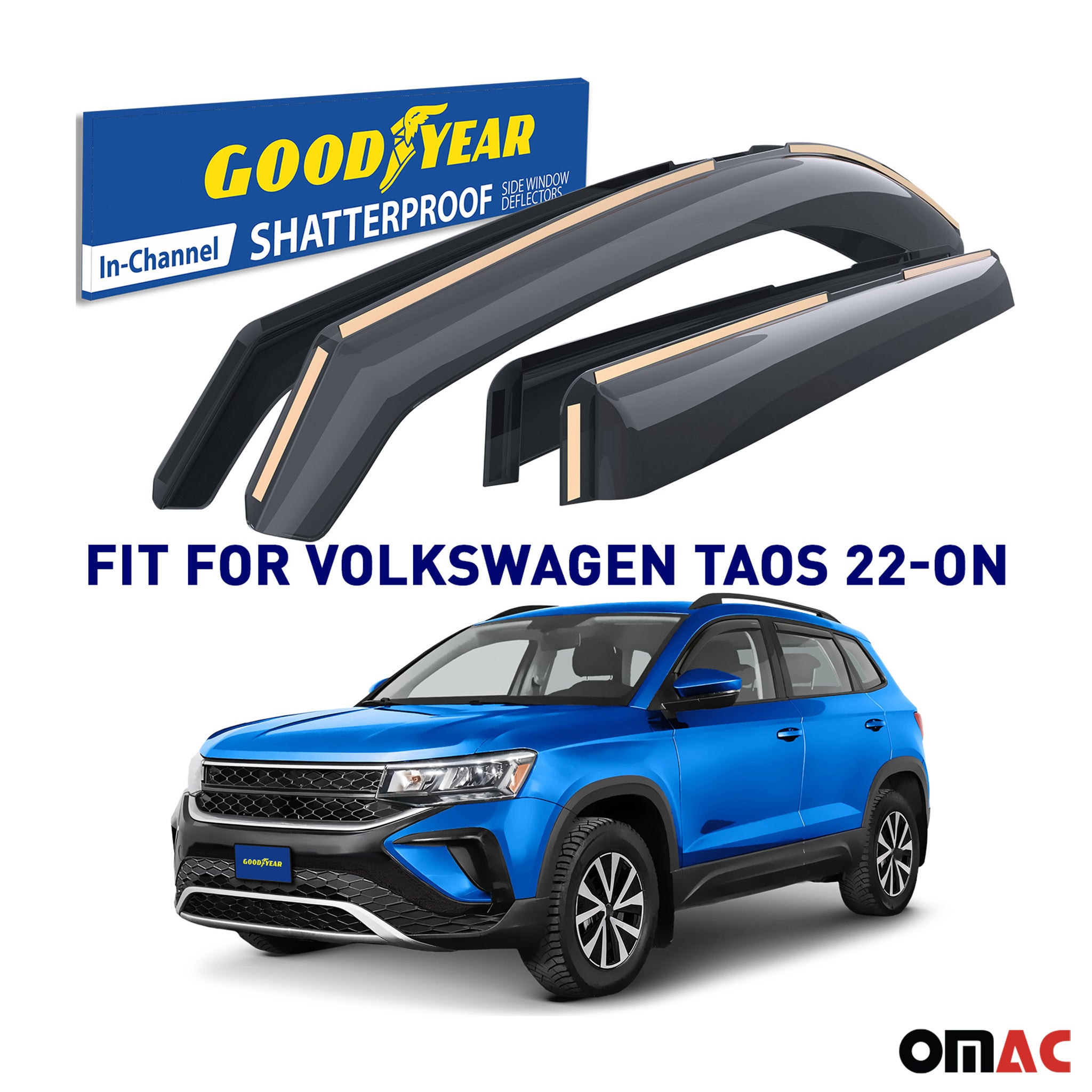Goodyear Wind Deflectors for VW Taos 2022-2025 In-channel Smoke 4 pcs
