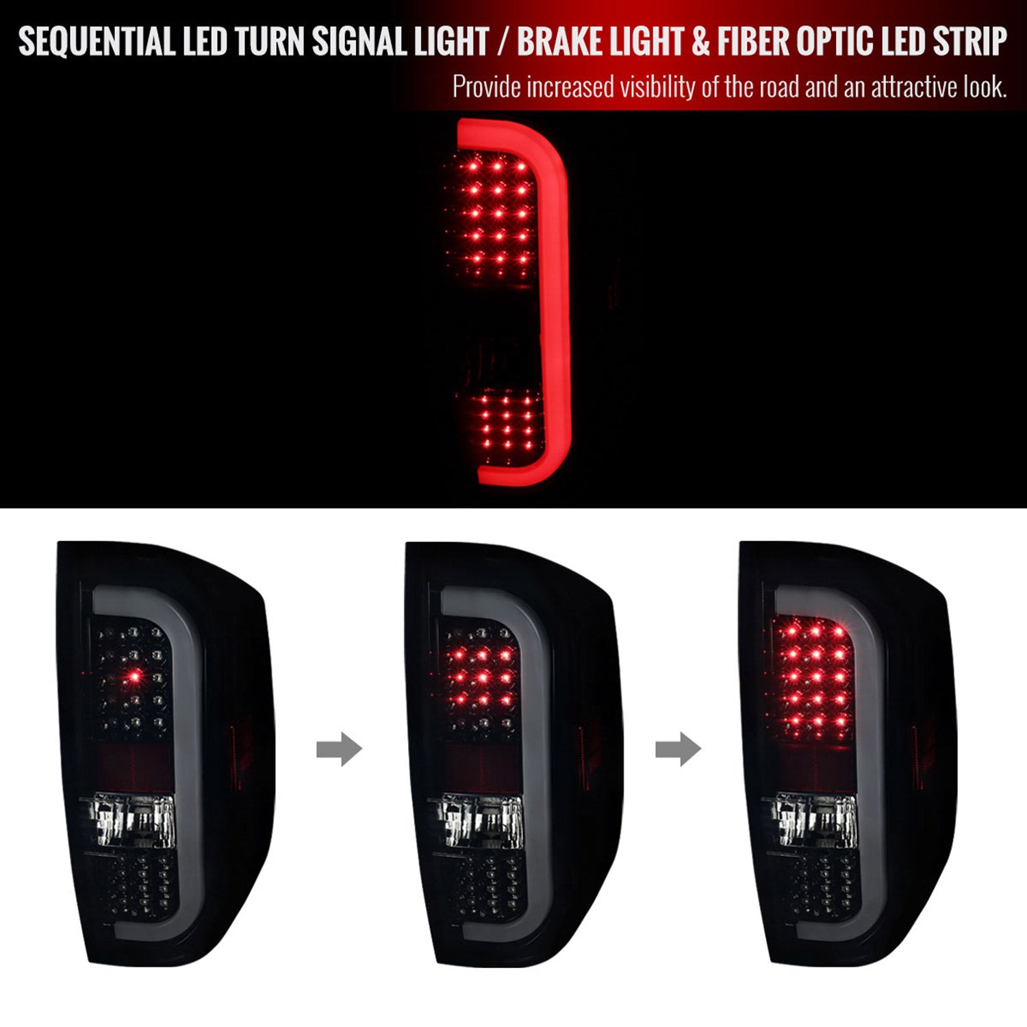 2014-2021 Toyota Tundra White Bar LED Tail Lights Glossy Black/Smoke