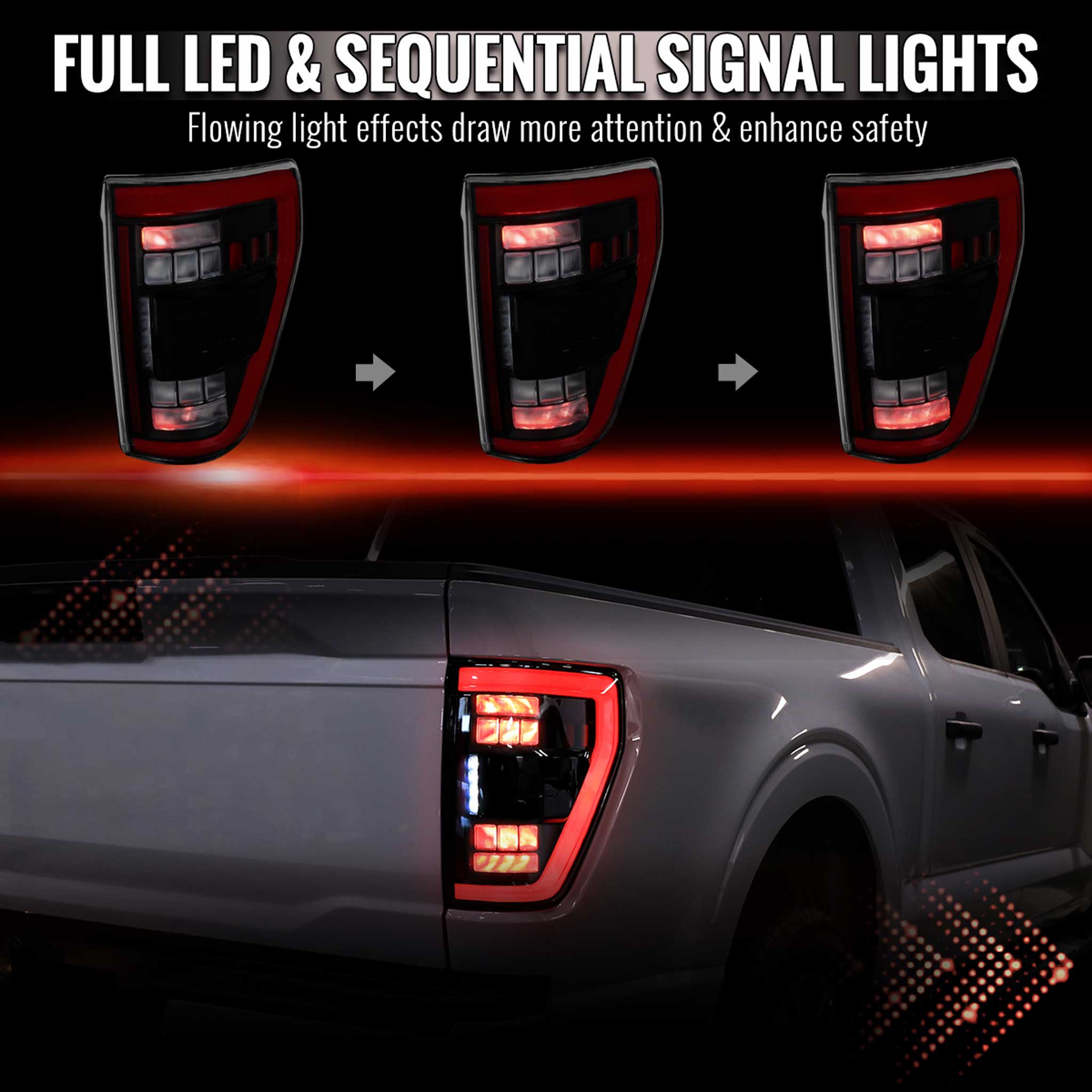 For Ford F-150 2021-2023 Full LED Tail Light Black Housing Clear Lens