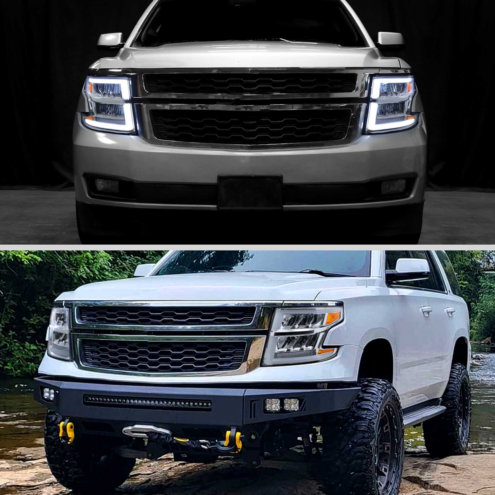 For Chevrolet Tahoe 2015-2020 Full LED DRL Sequential Headlights Chrome Housing Clear Lens