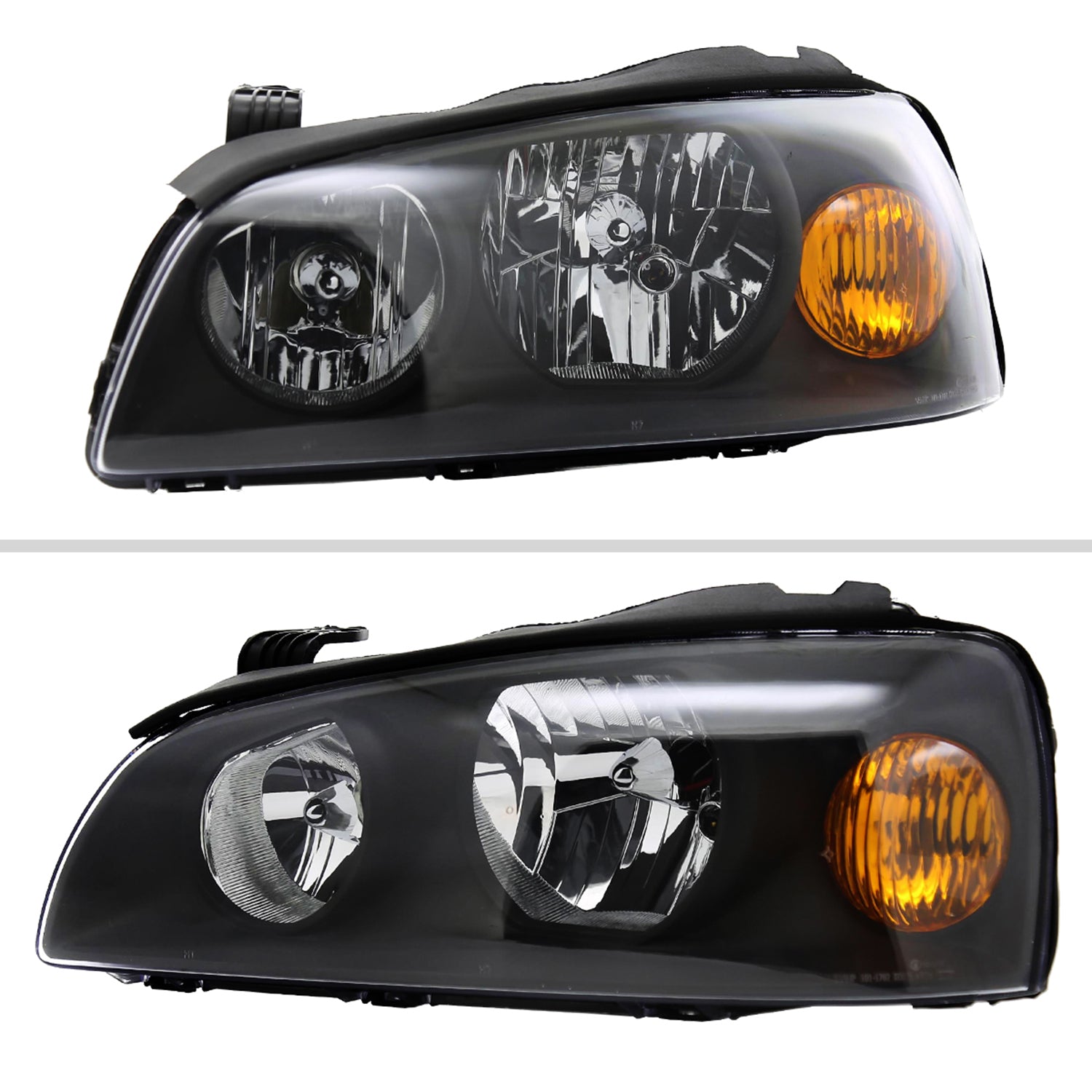 2004-2006 Hyundai Elantra Crystal Headlights w/ Amber Reflectors Black/Clear