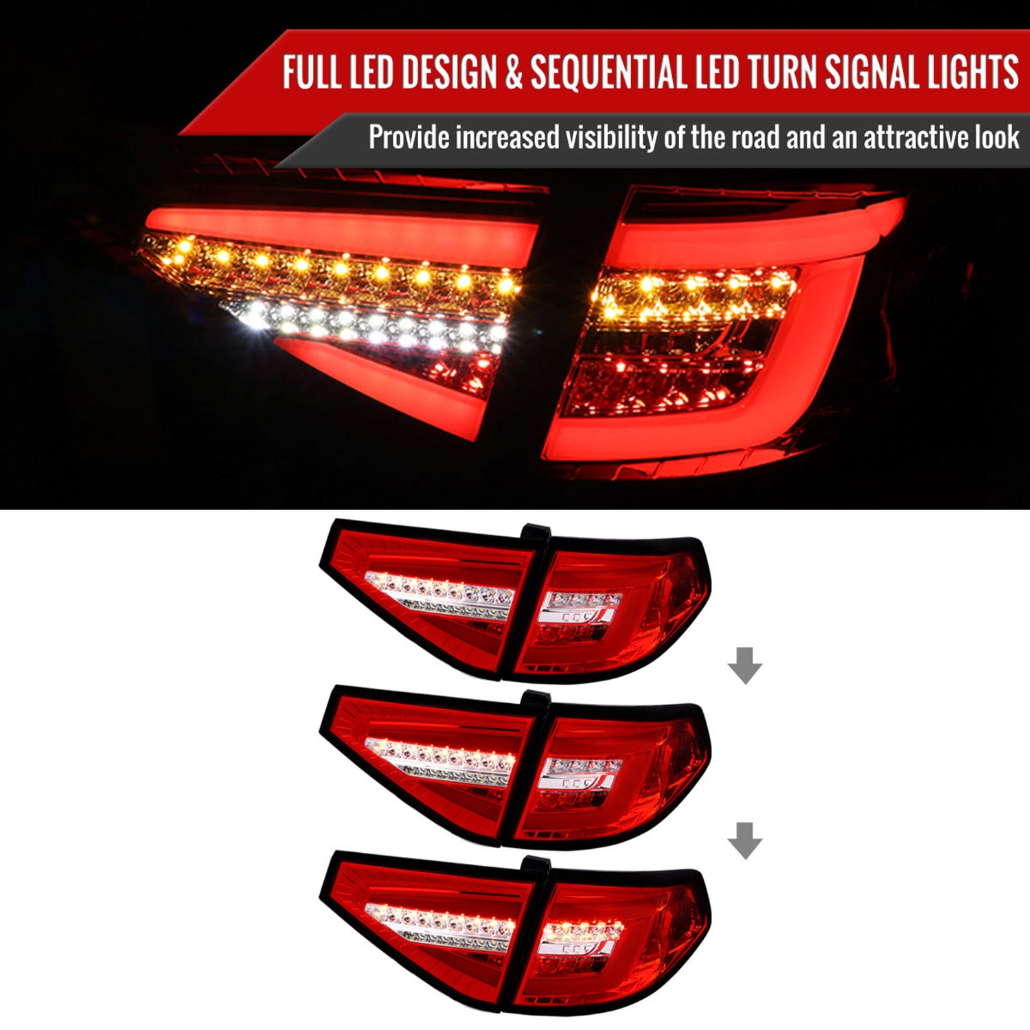 2008-2014 Subaru Impreza WRX Hatchback LED Tube Tail Lights Chrome/Red