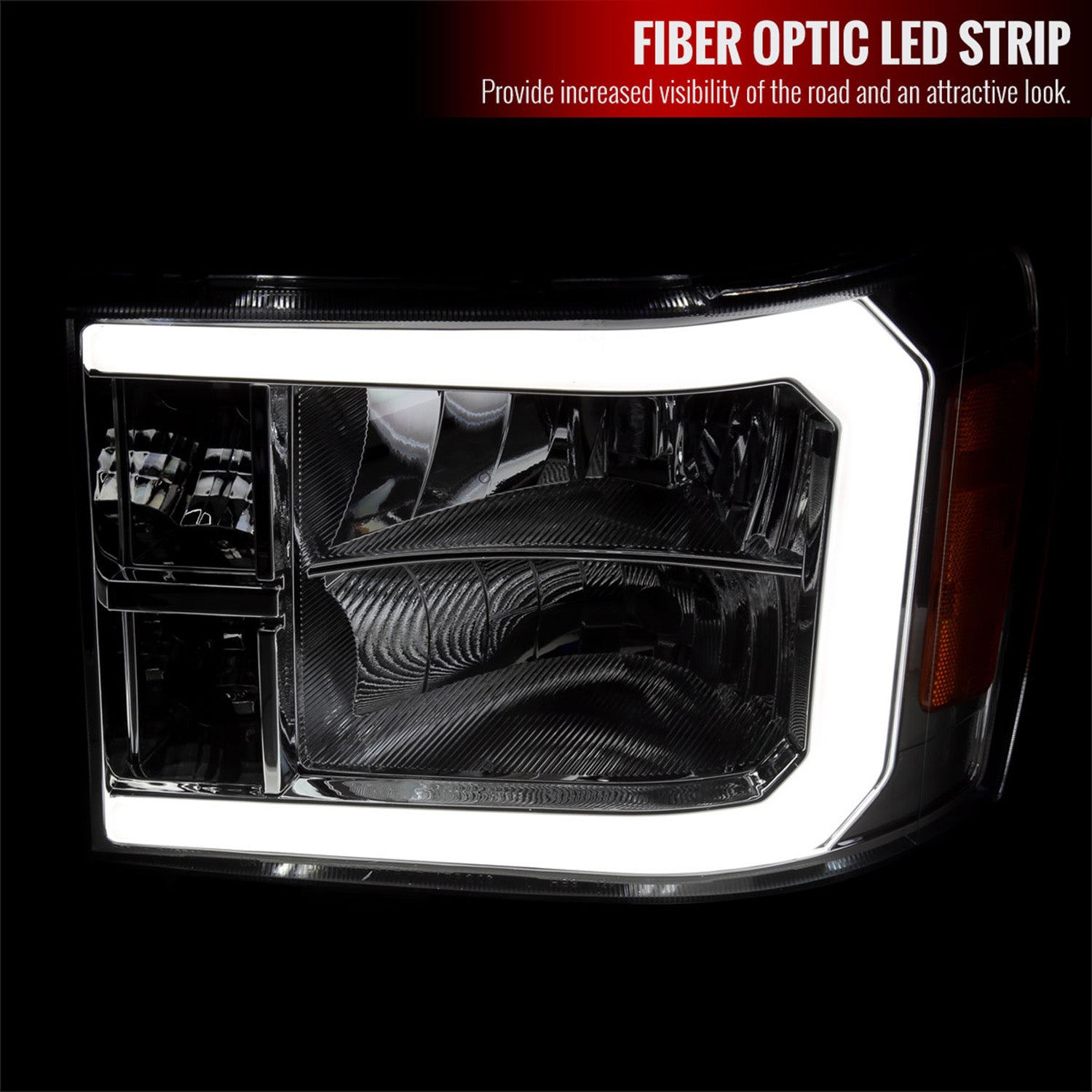 2007-2013 GMC Sierra 1500/ 2500HD 3500HD LED Bar Factory Headlights Chrome