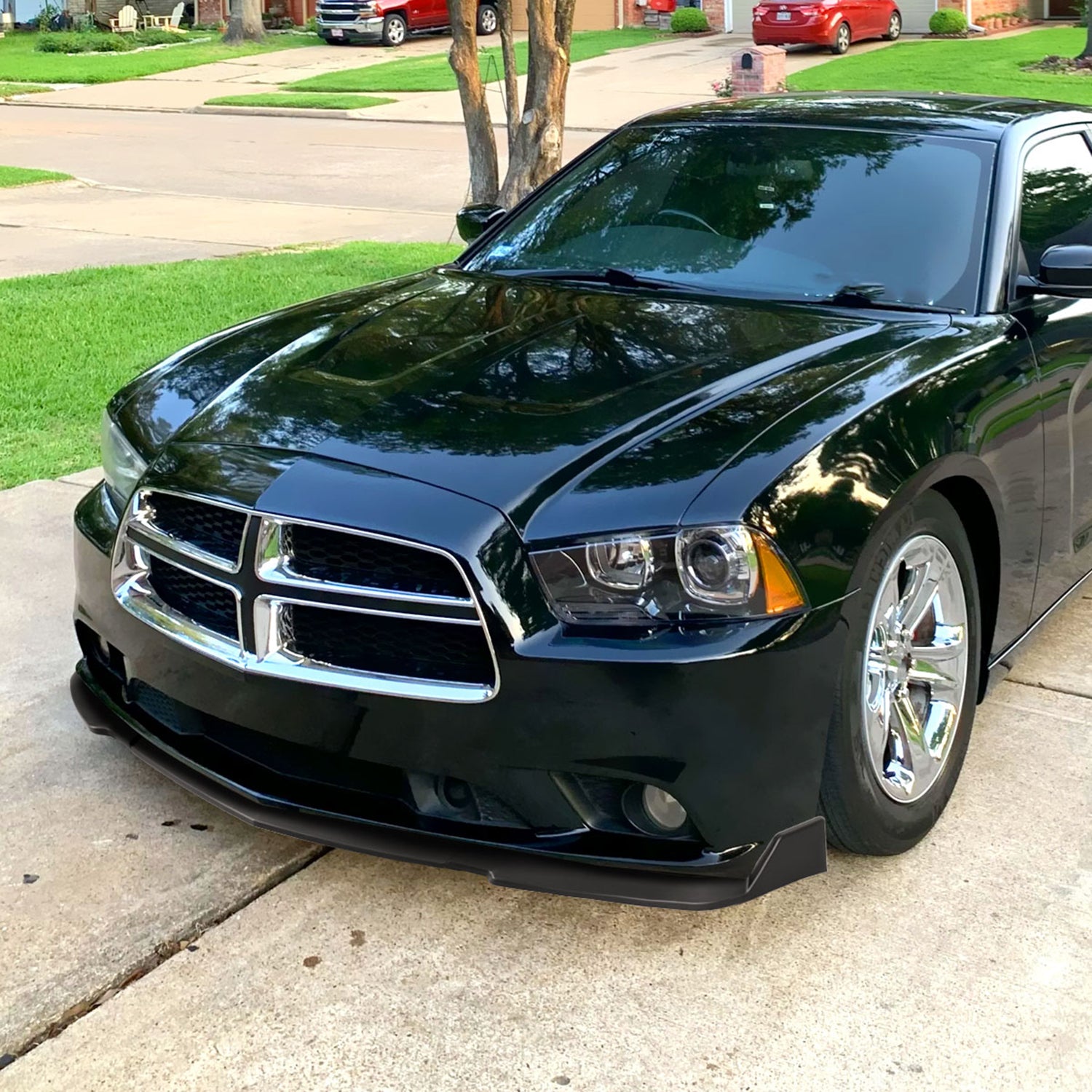 2011-2014 Dodge Charger Matte Black 3Pcs Front Bumper Lip Splitter Kit