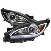2010-2013 Mazda 3 Projector Headlights w/ LED Light Strip Matte Black/Clear