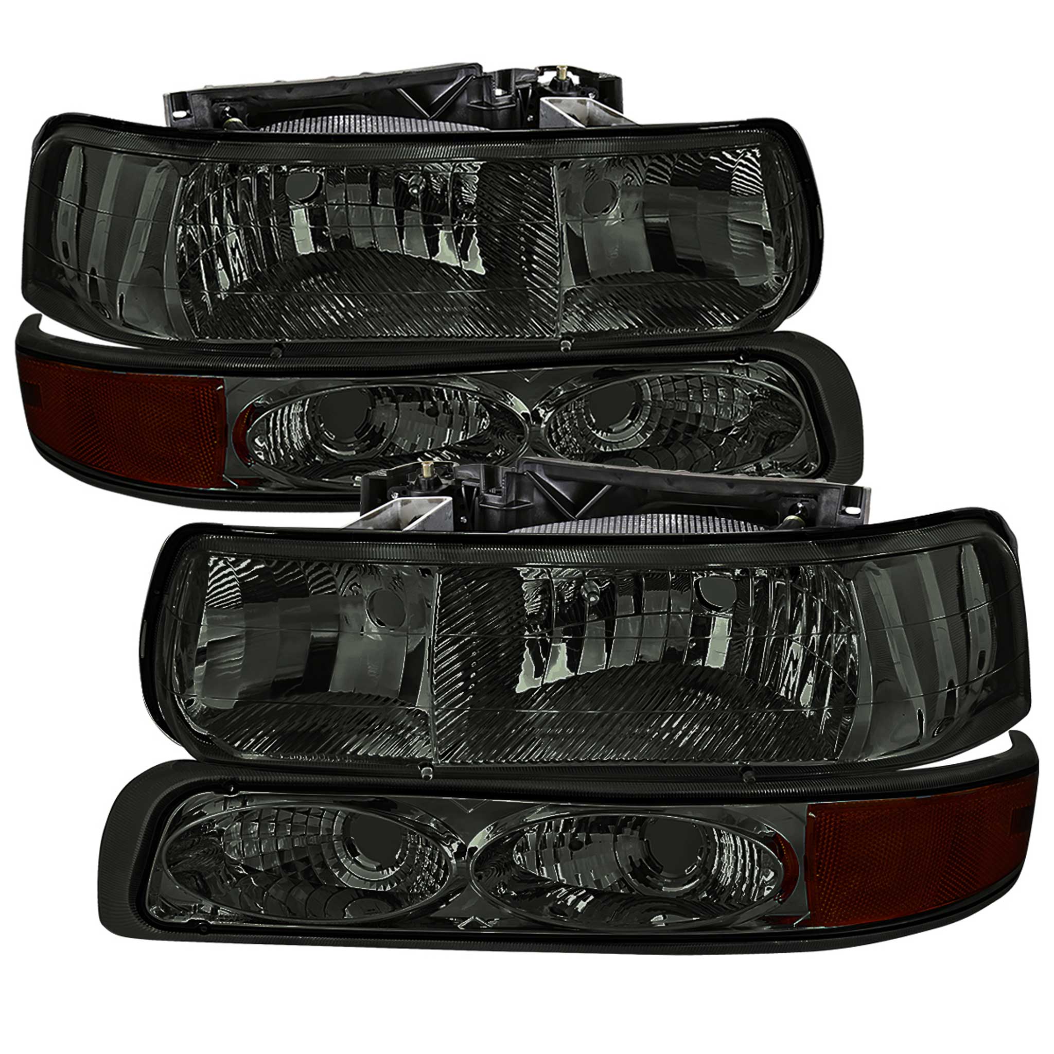 For Chevrolet Silverado Tahoe Suburban 1999-2002 Factory Style Headlights With Bumper Light Assembly Chrome Housing Smoked Lens