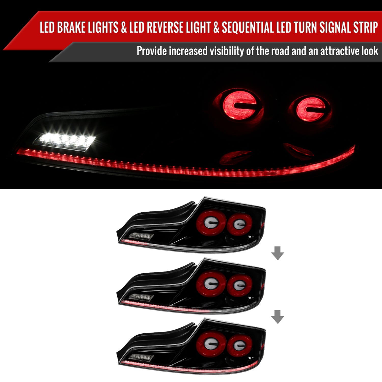 2003-2007 Infiniti G35 Coupe Red LED Halo Signal Tail Lights Glossy Black