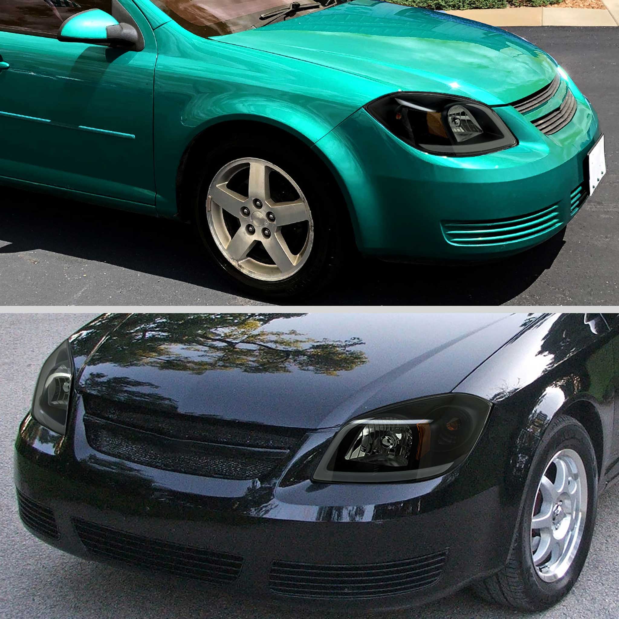 For Chevrolet Cobalt / Pontiac G5 2005-2010 Factory Style Headlights With LED DRL Light Strip Black Housing Smoked Lens