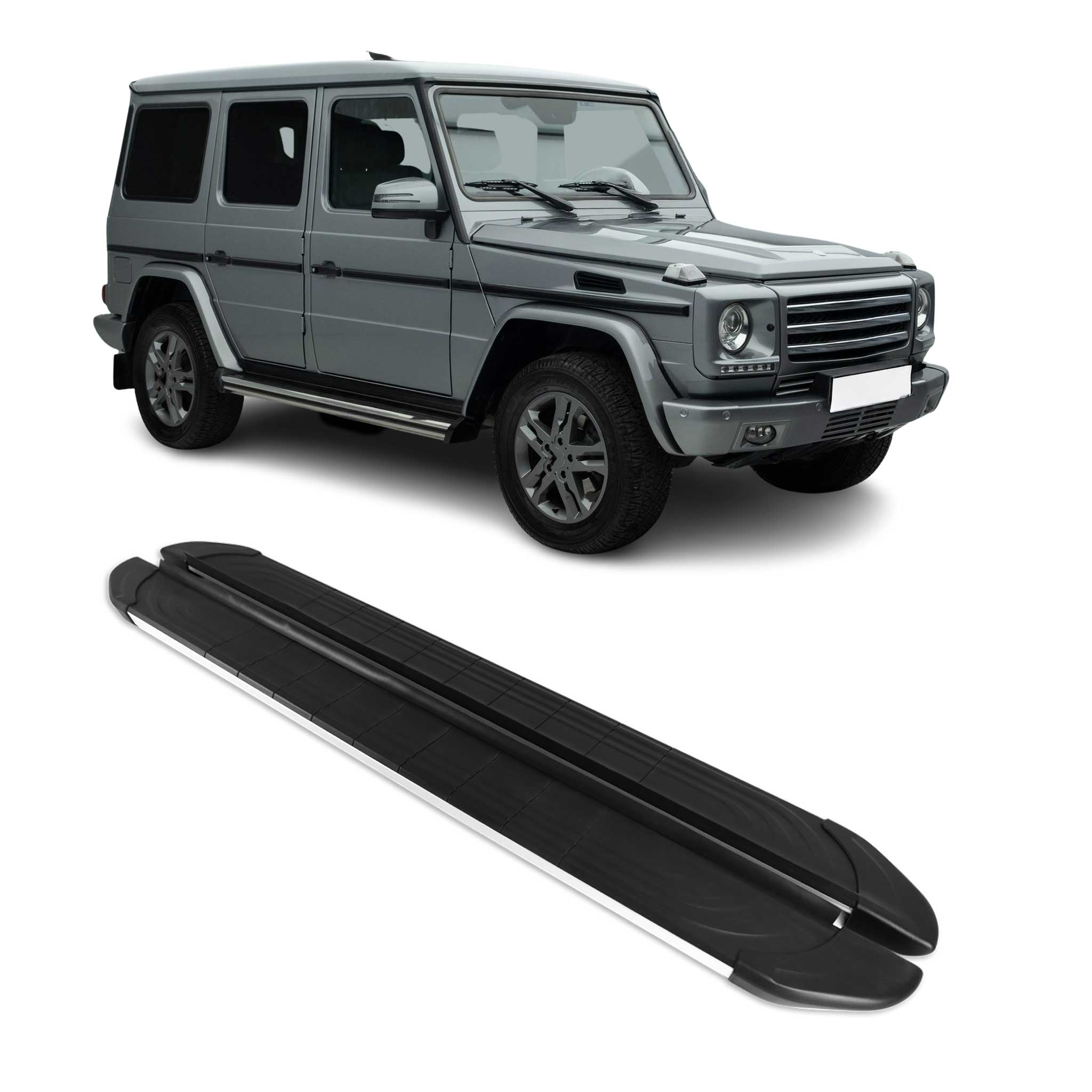 2007-2018 Mercedes G Class W463 Running Boards Side Steps Silver & Black