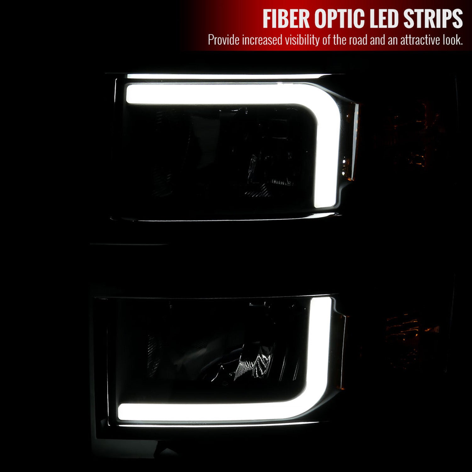 2014-2015 Chevy Silverado 1500 LED Bar Factory Headlights Matt Black/Clear