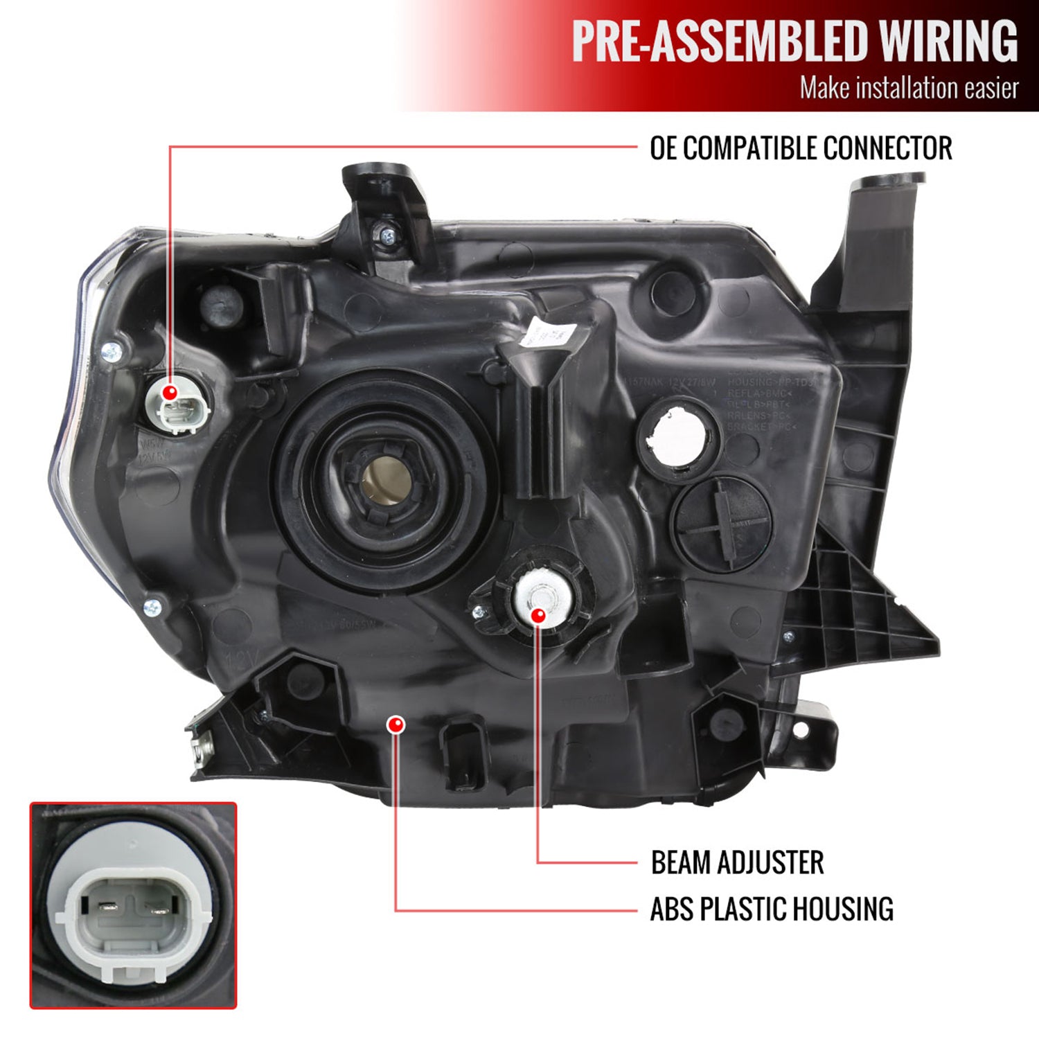 2014-2021 Toyota Tundra LED Bar Factory Style Headlights Matte Black/Clear