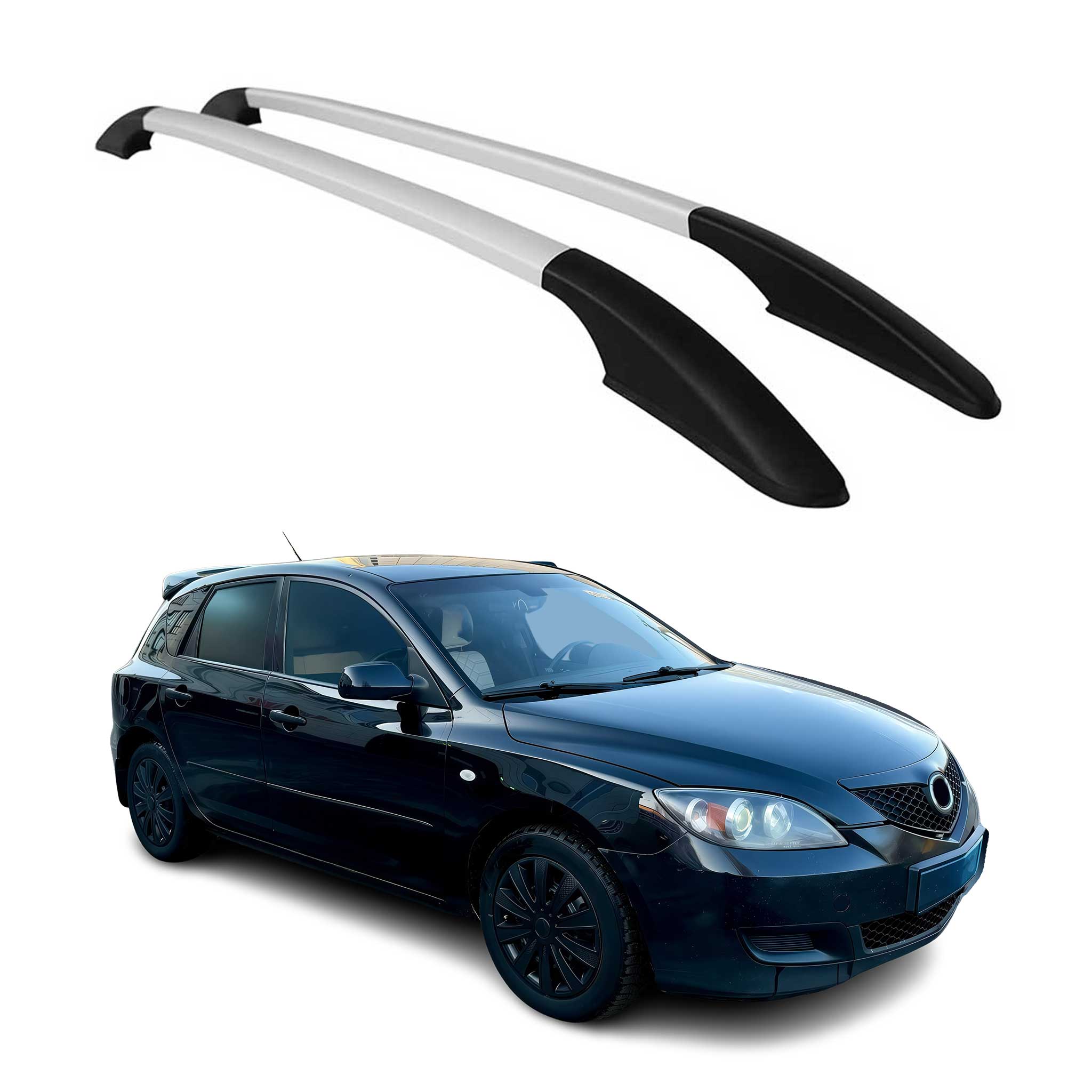 2004-2013 Mazda 3 Roof Rack Rails Side Rails Aluminium Silver 2 Pcs