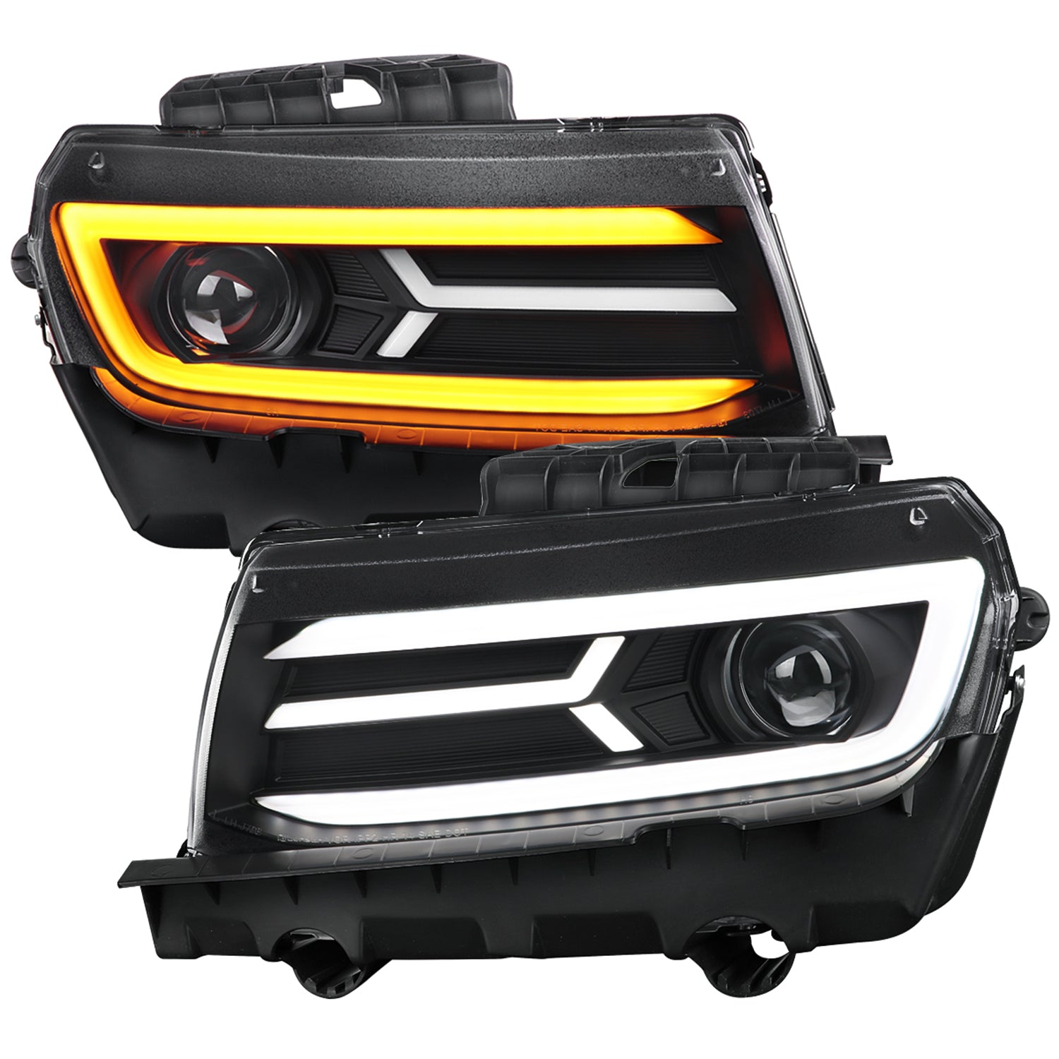 2014-2015 Chevy Camaro LED Projector Headlights Turn Signal Lights Matte Black