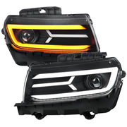 2014-2015 Chevy Camaro LED Projector Headlights Turn Signal Lights Matte Black