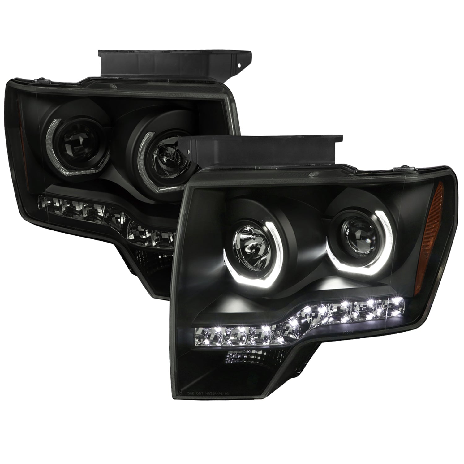 2009-2014 Ford F-150 Dual U-Ring Halo Projector Headlights LED Light Smoke