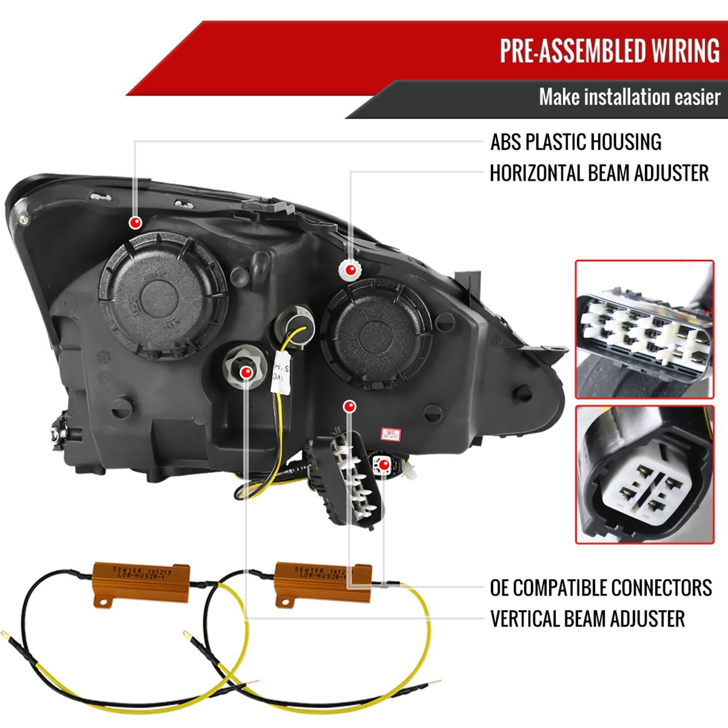 2006-2010 Lexus IS250/IS350 SMD LED Light Strip Projector Headlights Chrome