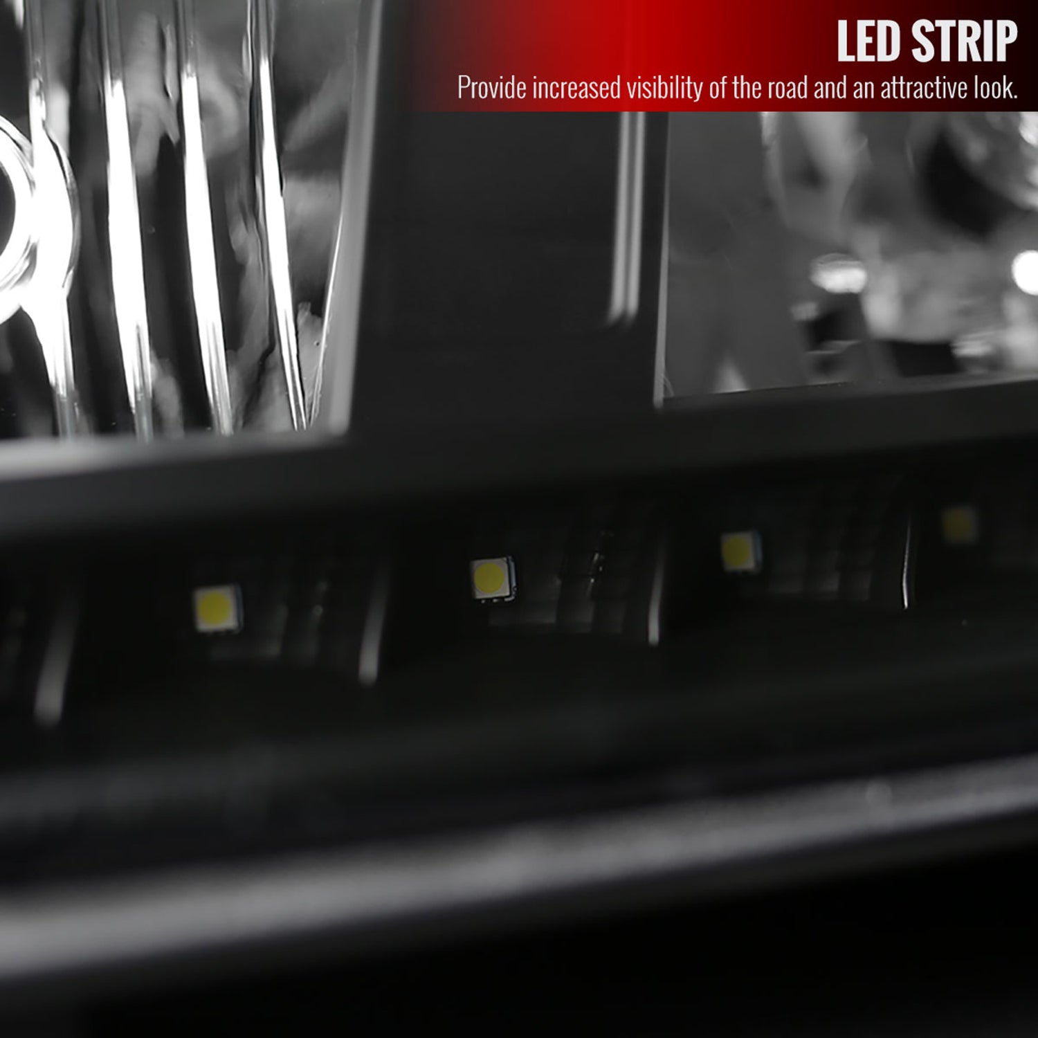 2000-2005 Chevy Impala Crystal Headlights SMD LED Light Strip Matt Black/Clear