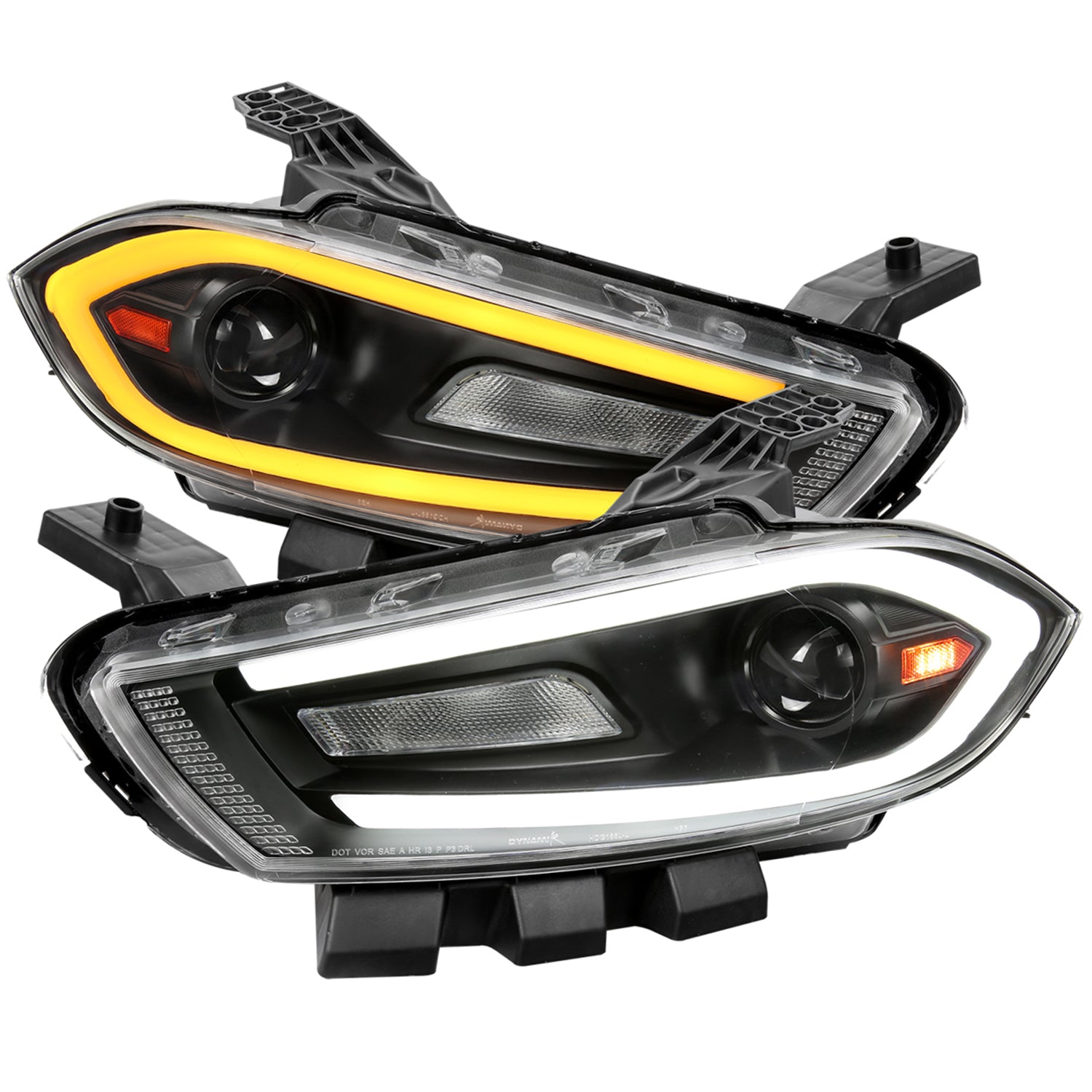 2013-2016 Dodge Dart Sequential Animated LED Bar Projector Headlights Black