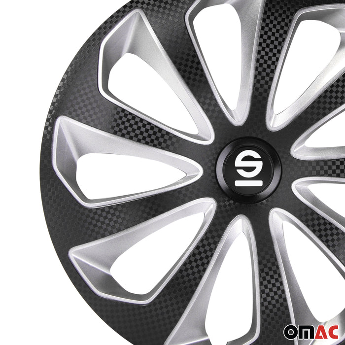 14" Sparco Sicilia Wheel Covers Hubcaps Black Carbon Silver 4 Pcs