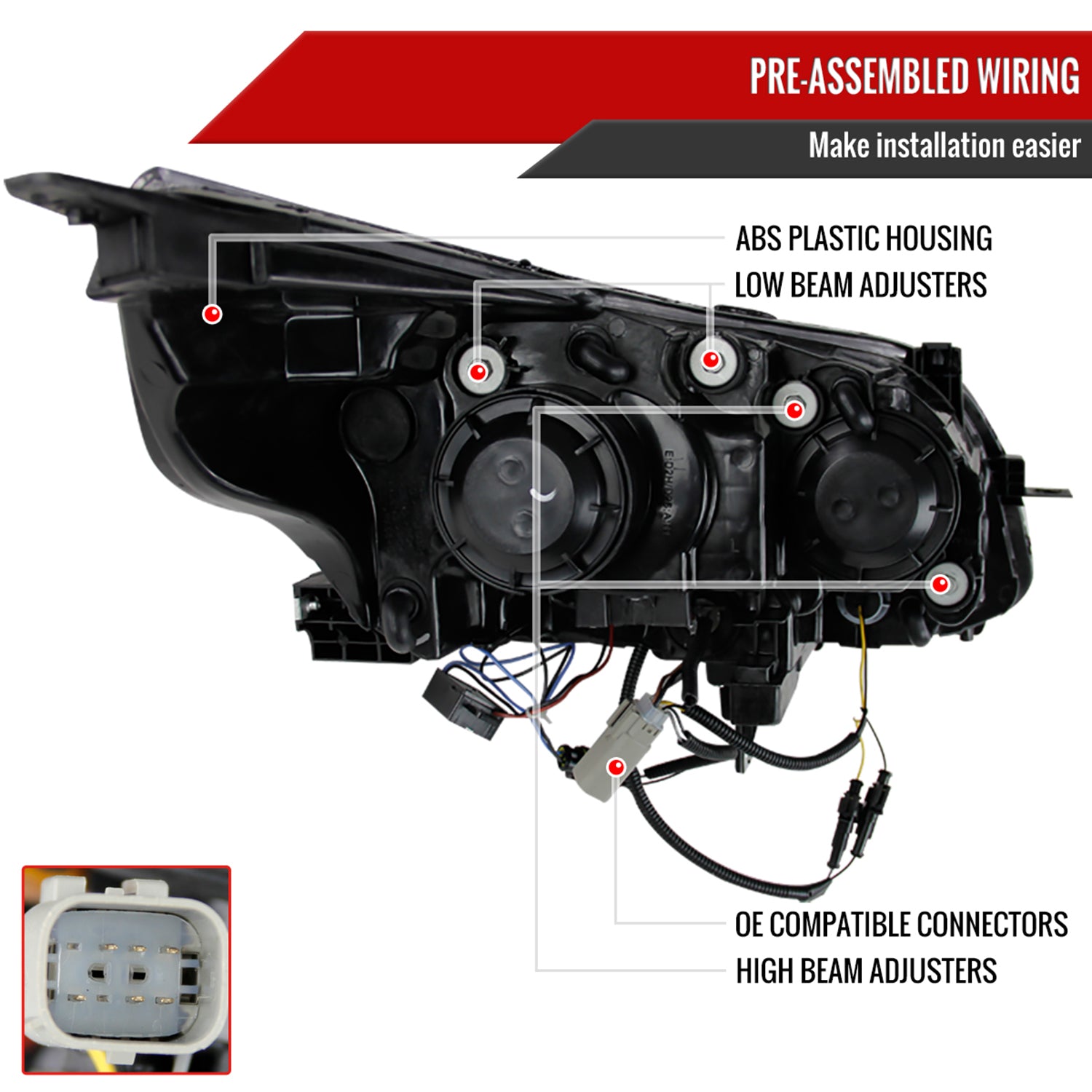 2013-2015 Chevy Malibu Projector Headlights w/ LED Light Strip Chrome/Clear