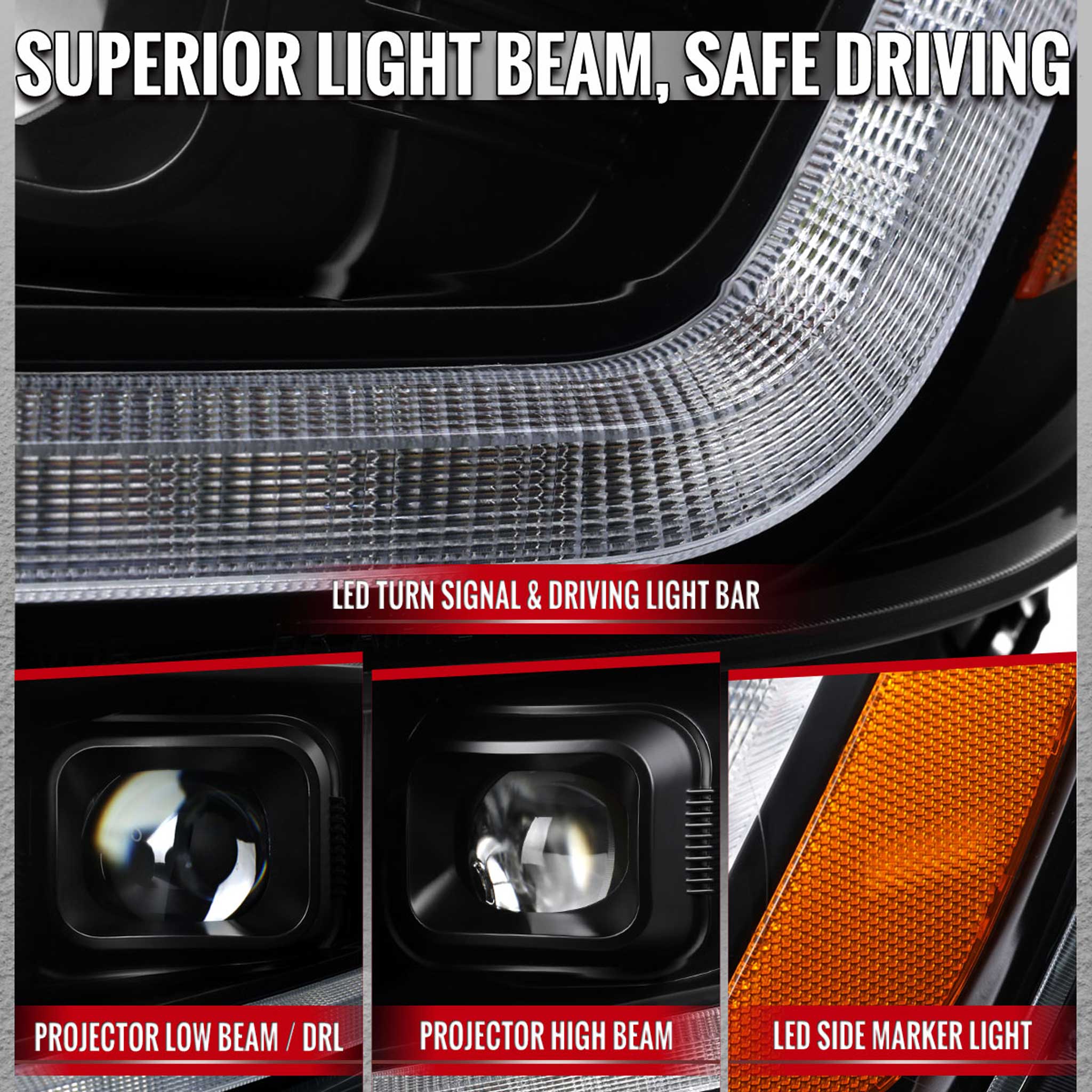 For Chevrolet Colorado 2015-2022 Headlights LED DRL Light Strip Turn Signal Side Marker Black Housing Clear Lens