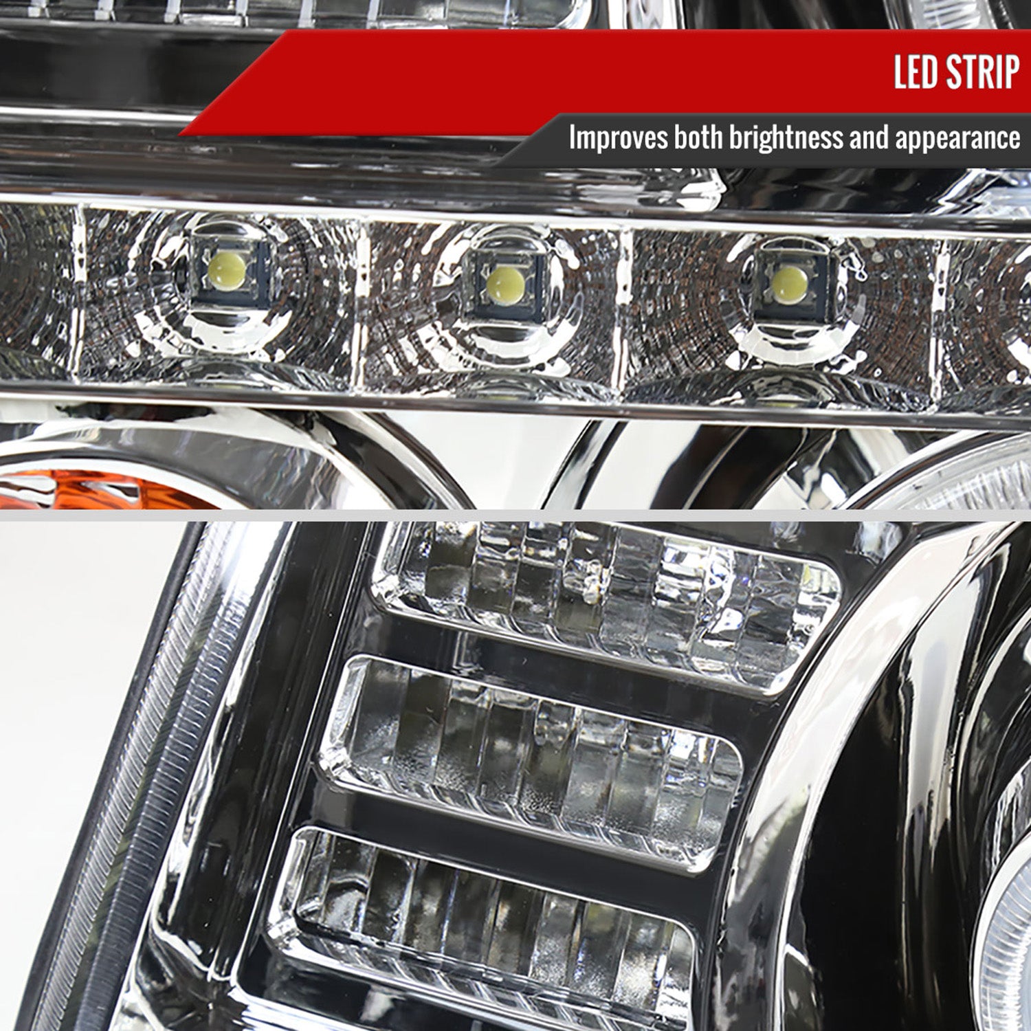 2002-2006 Cadillac Escalade Dual Halo Projector Headlights LED Light Chrome