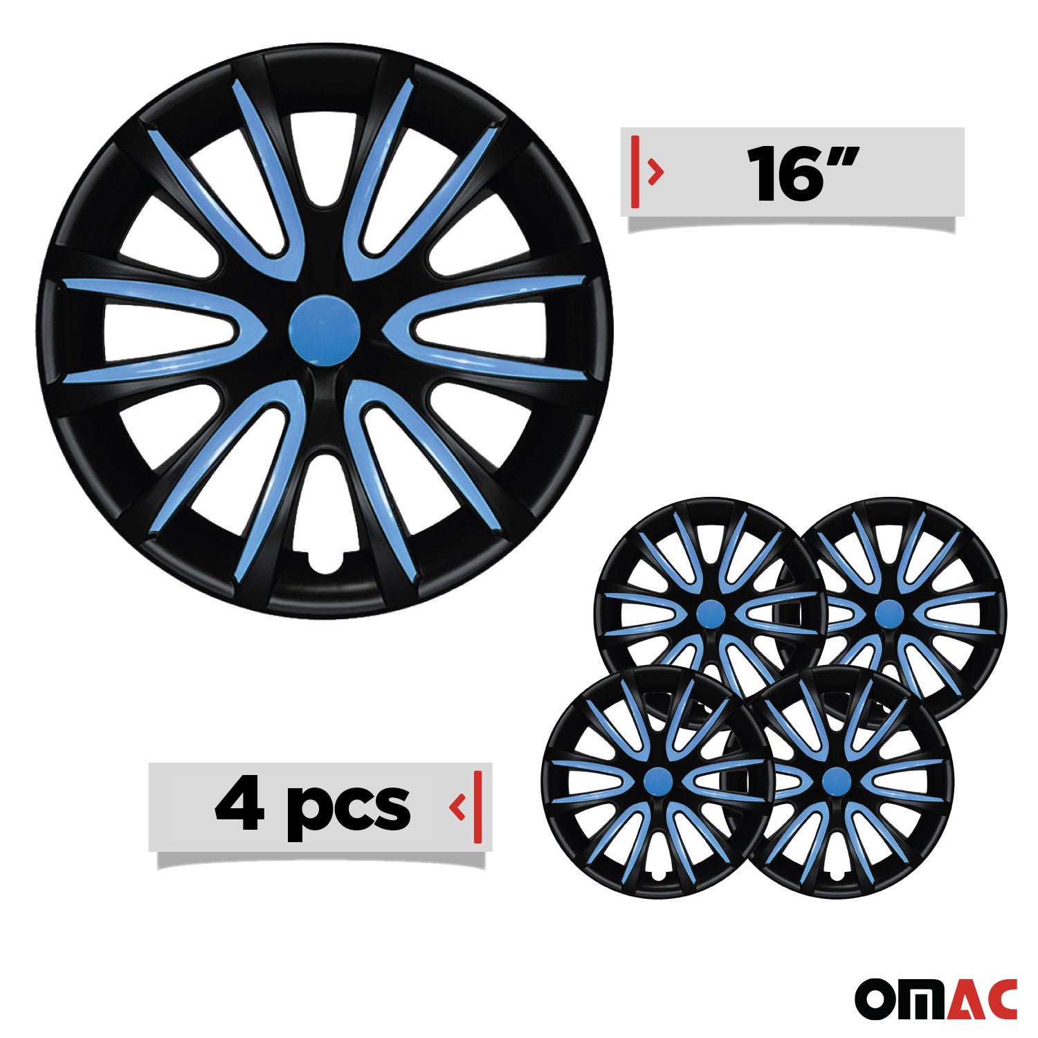 Bicolo Hub Caps Wheel Cover 16" Black Matt & Blue Full Set 4 pcs.