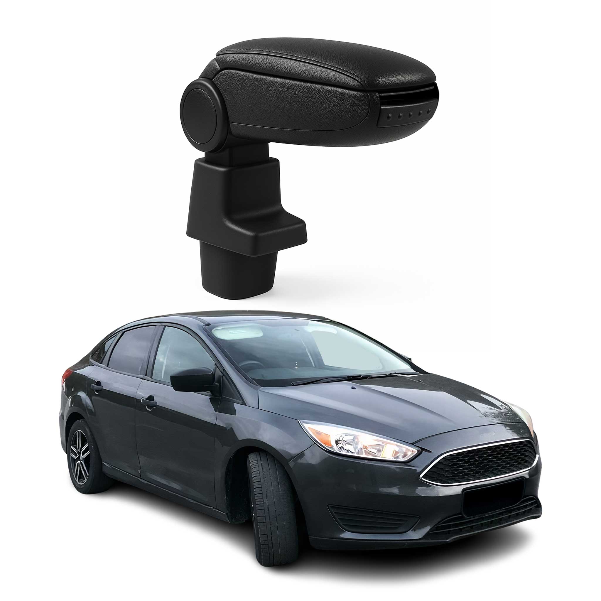 2012-2014 Ford Focus Black Center Console Armrest Plastic PU Leather 1Pc