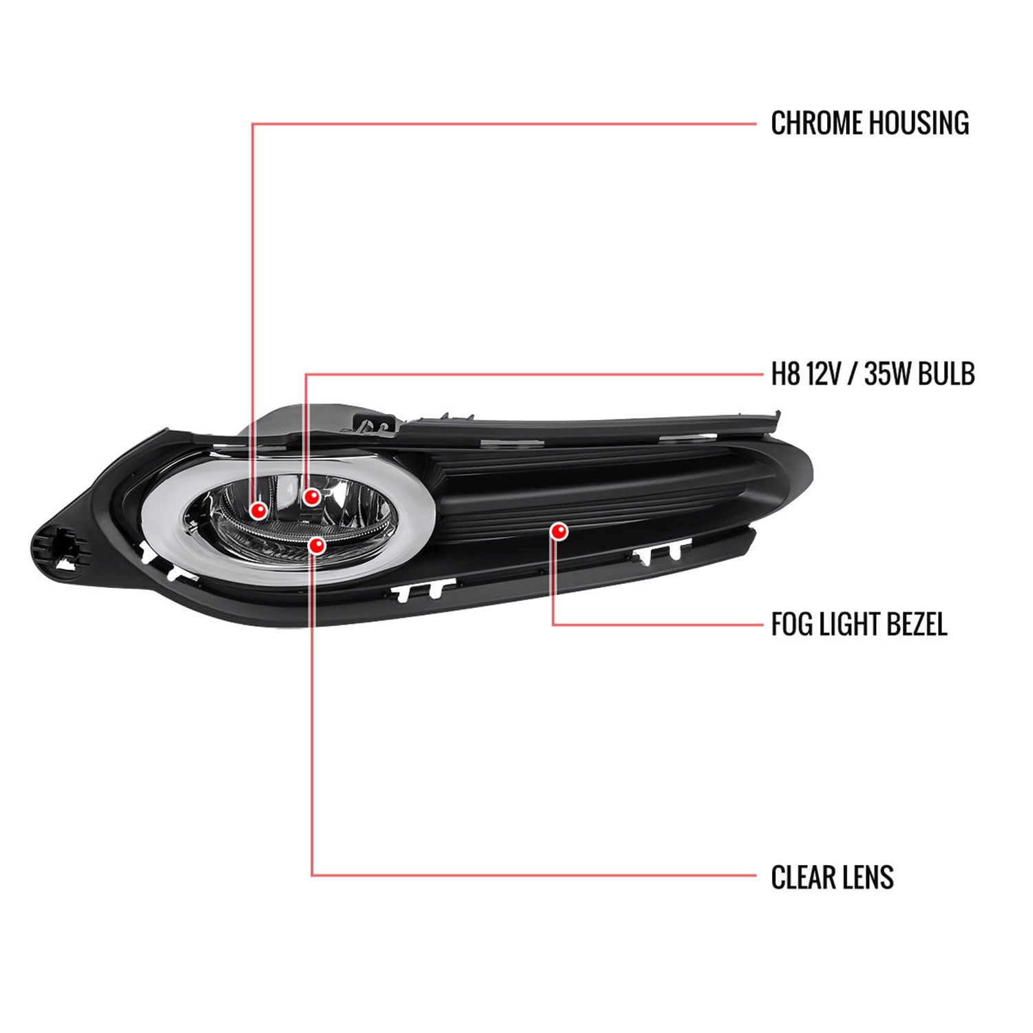 2016-2018 Honda HR-V/Vezel H8 Fog Lights Kit Switch & Wiring Harness Chrome