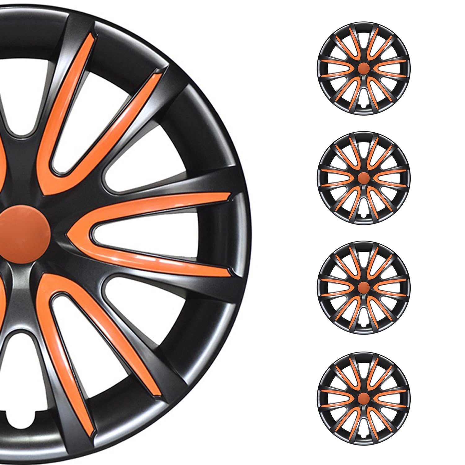 Bicolo Hub Caps Wheel Cover 14" Black & Orange Full Set 4 pcs.