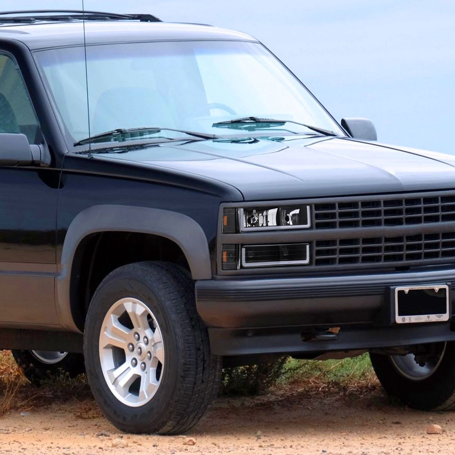 1988-1993 Chevy C10 C/K Sierra Tahoe LED Tube Headlights &Corner Lights Black