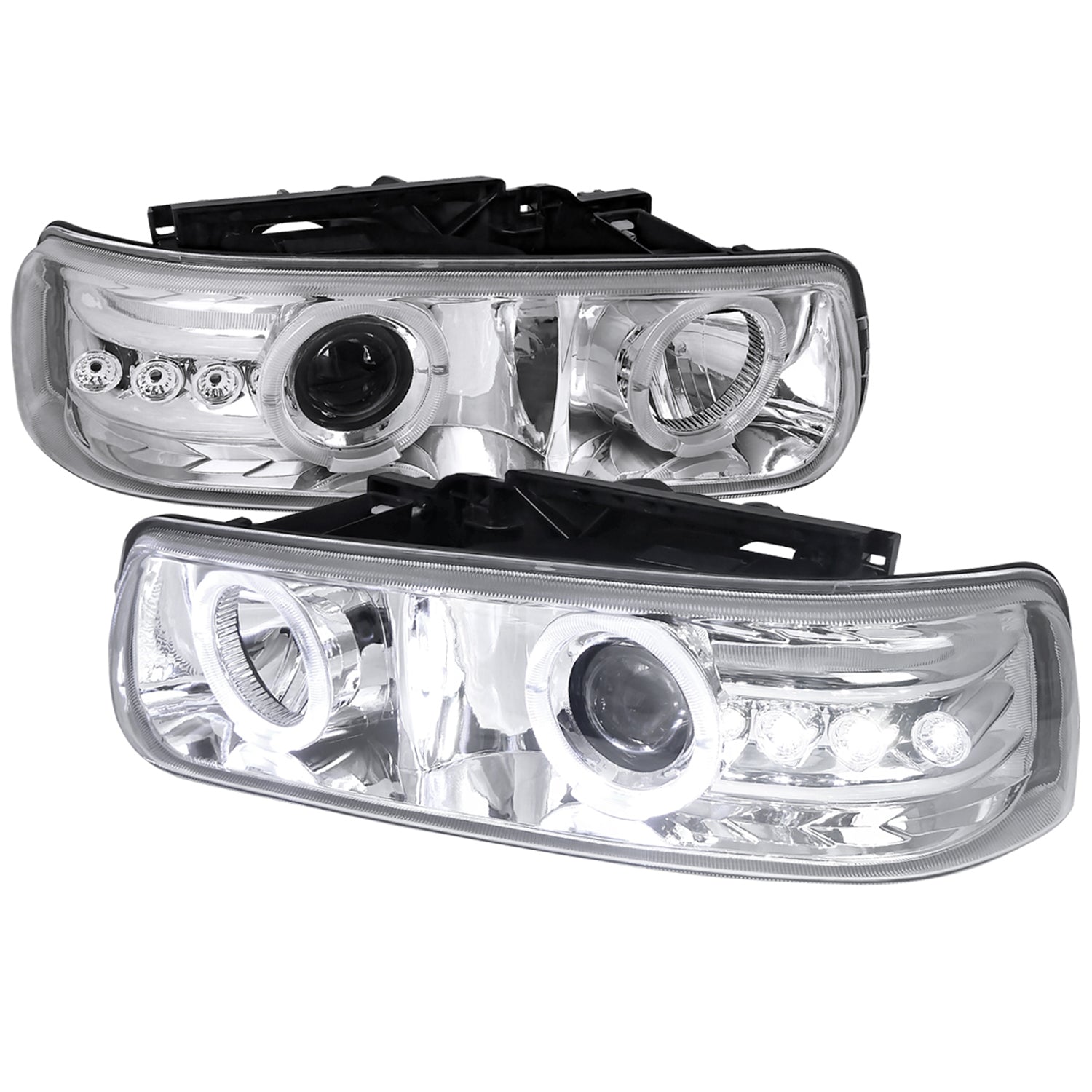 1999-2002 Chevy Silverado/ 00-2006 Tahoe Suburban Dual Halo Headlights Chrome