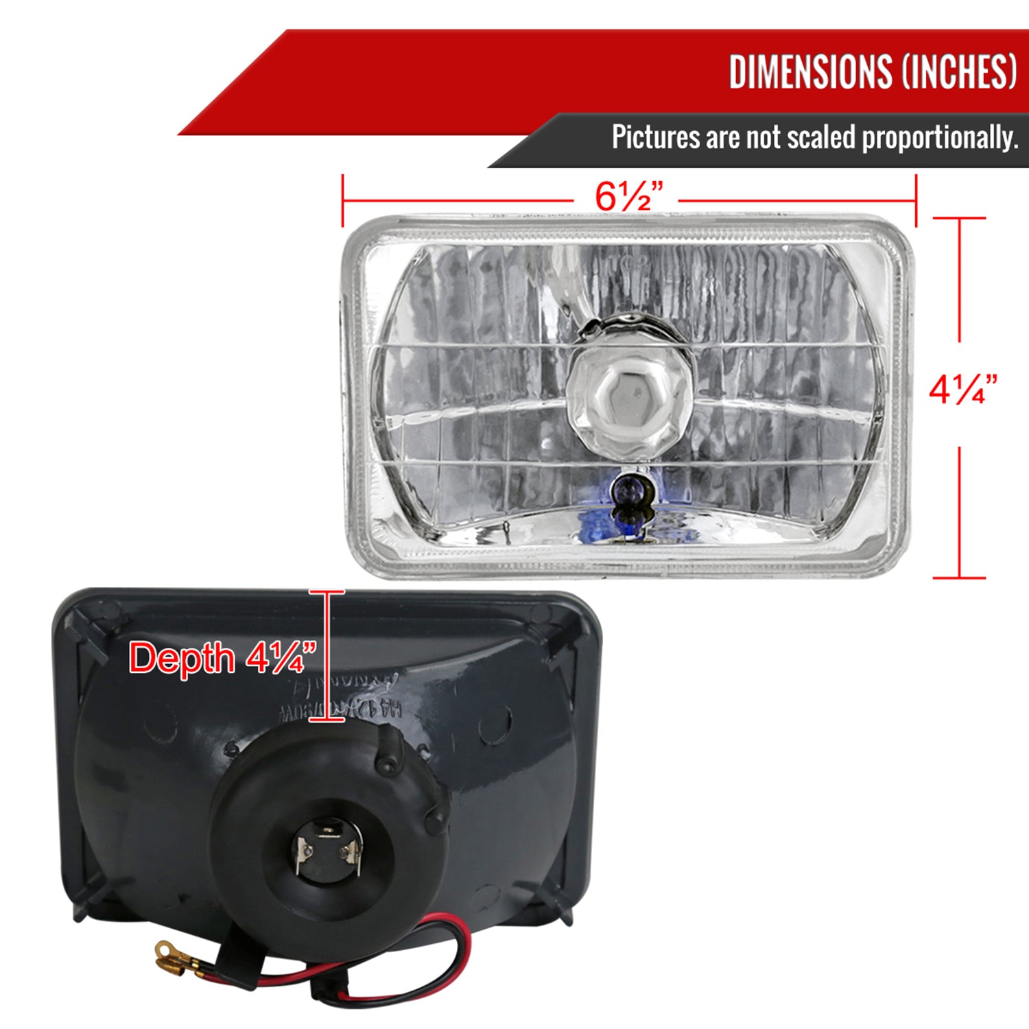 Universal 4"x6" H4 Crystal Headlights Chrome Housing/Glass Lens